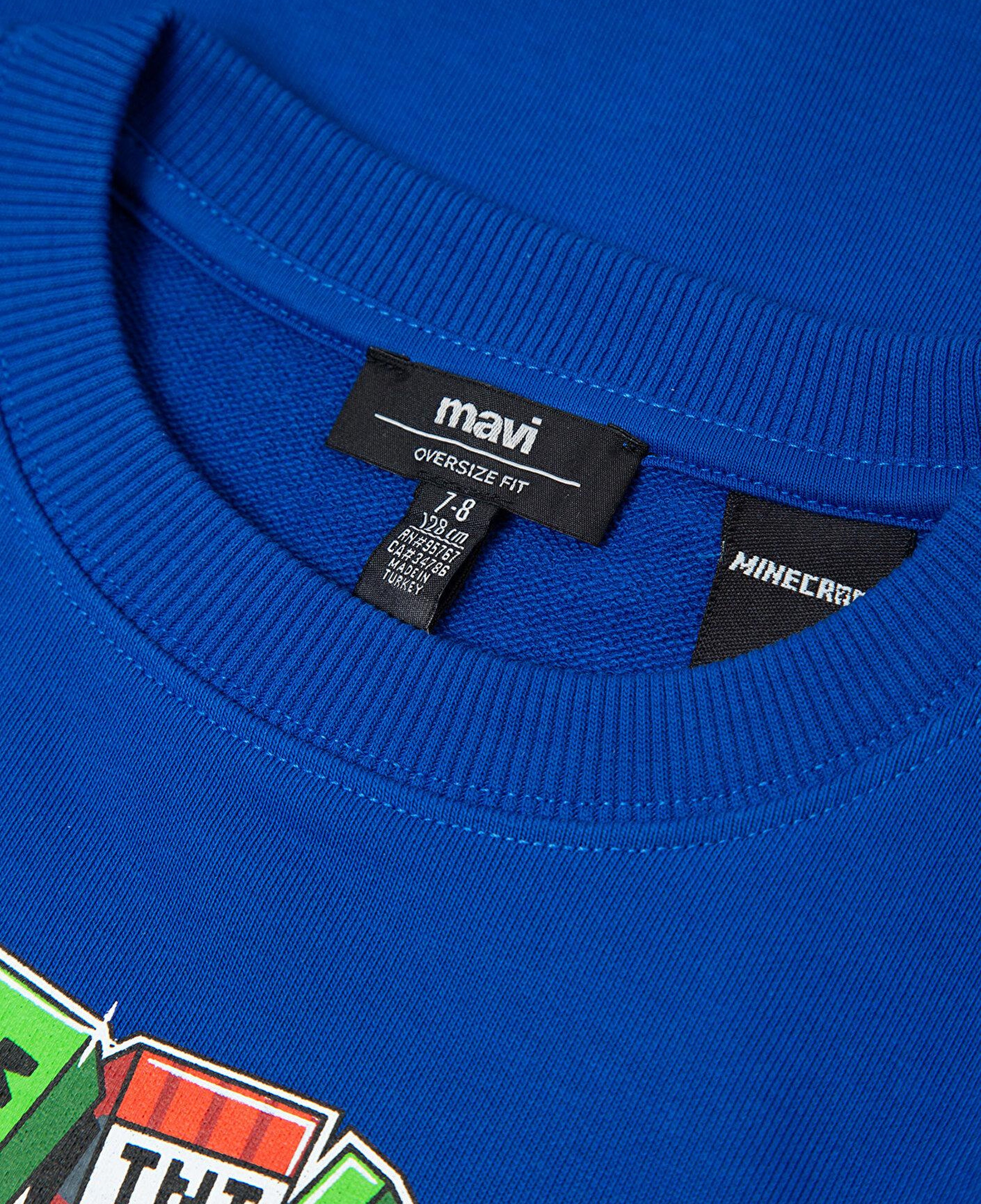Mavi Minecraft Baskılı Kapüşonsuz Sweatshirt 6S10191-70896