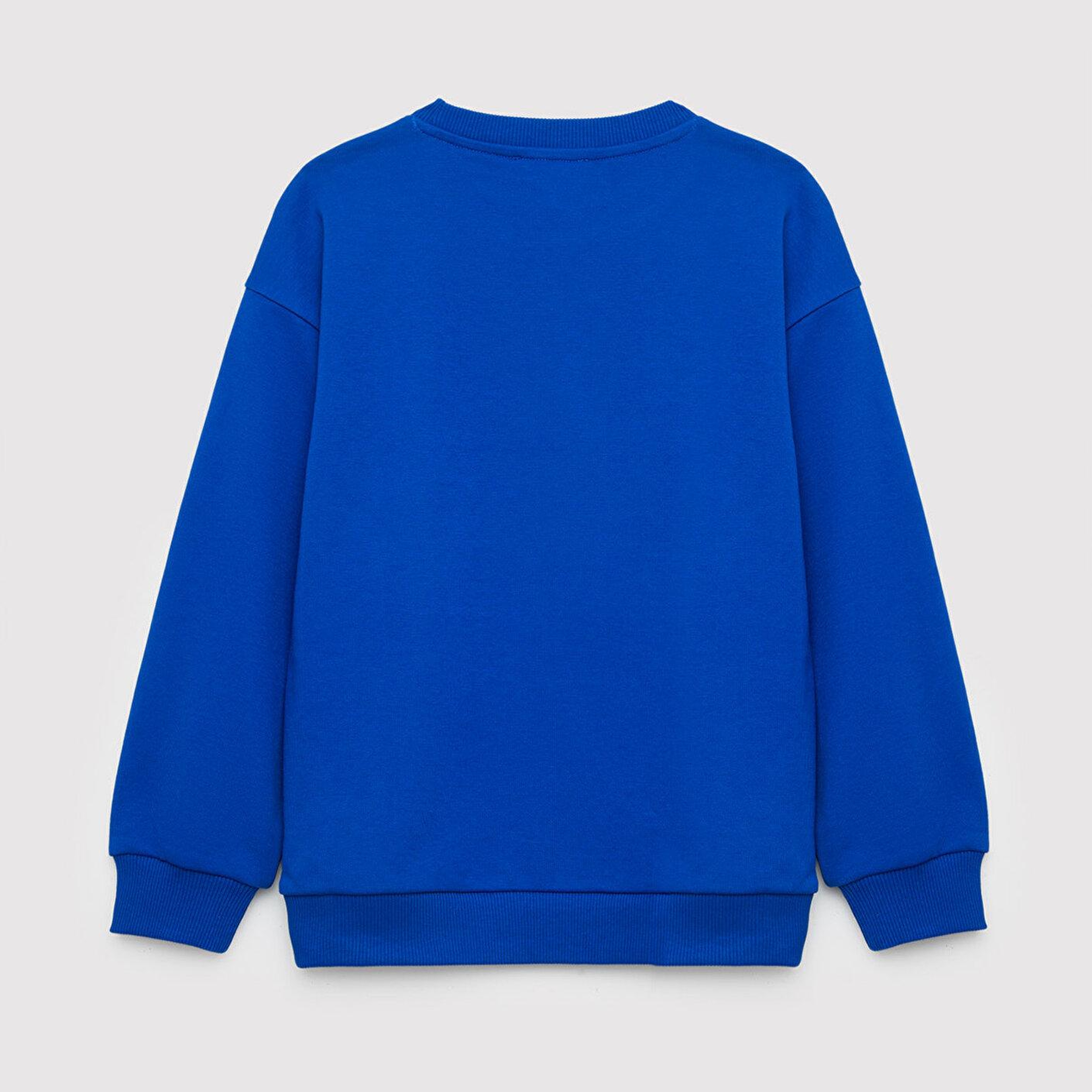 Mavi Minecraft Baskılı Kapüşonsuz Sweatshirt 6S10191-70896