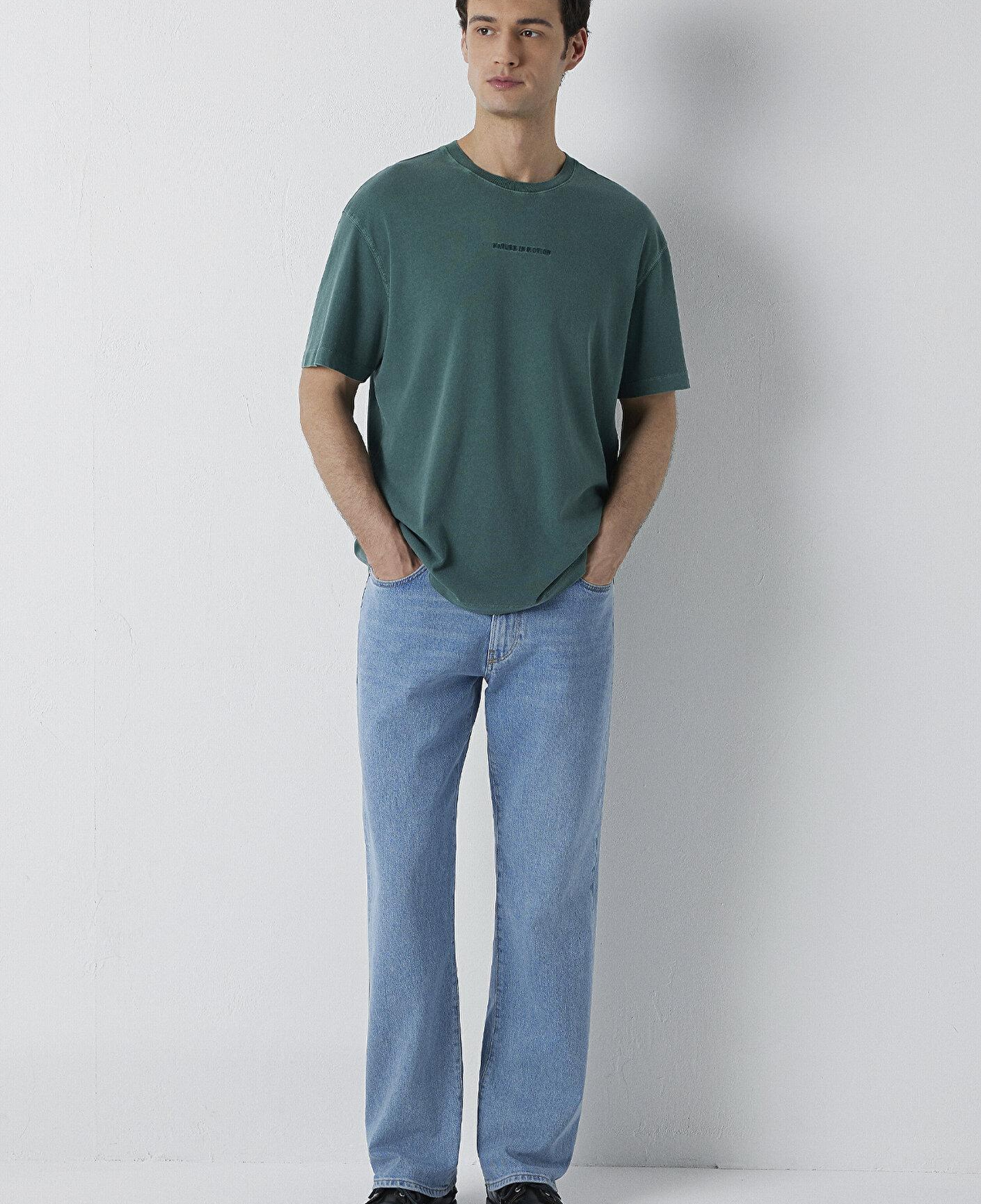 Mavi Baskılı Yeşil Tişört Loose Fit / Bol Rahat Kesim 0613515-85173