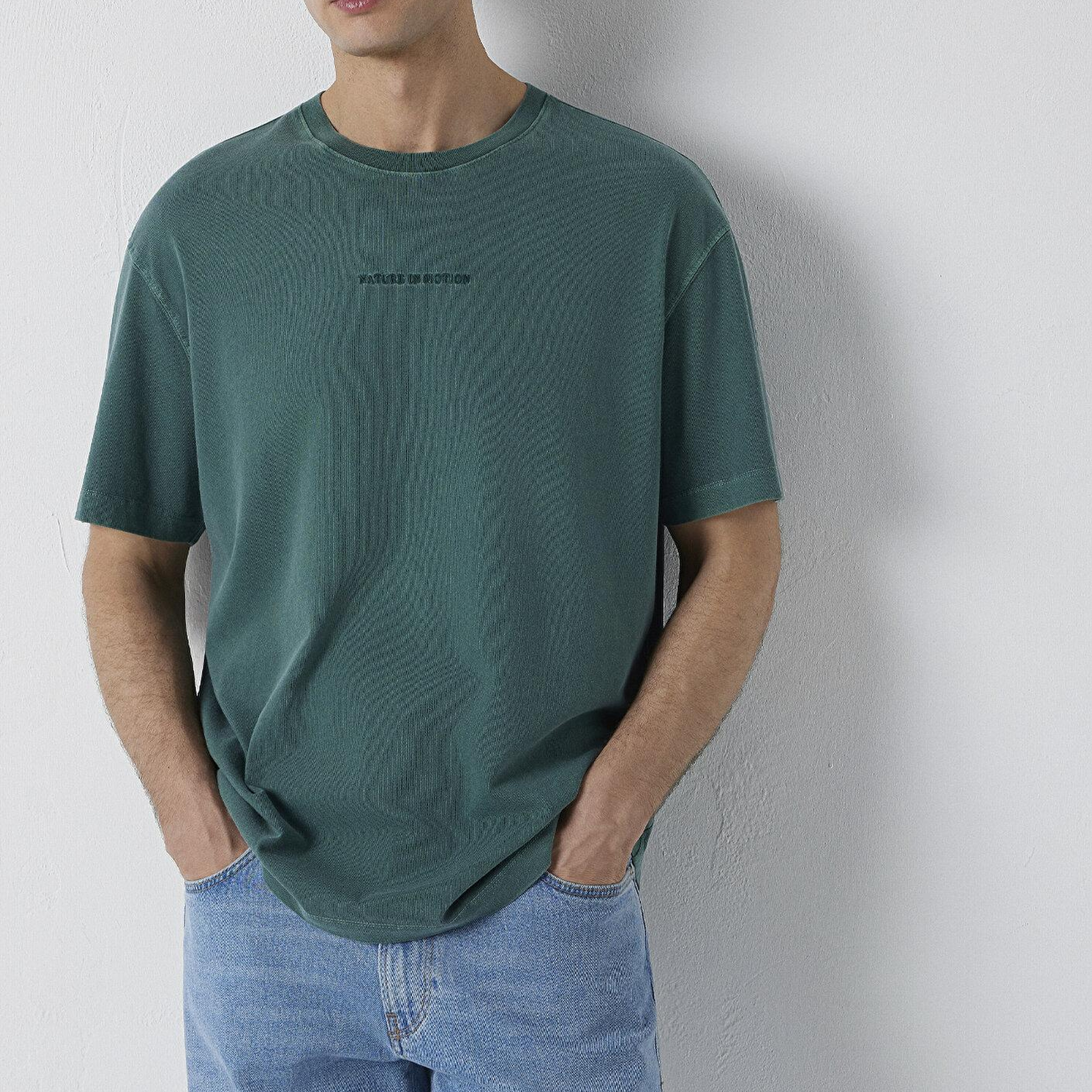 Mavi Baskılı Yeşil Tişört Loose Fit / Bol Rahat Kesim 0613515-85173