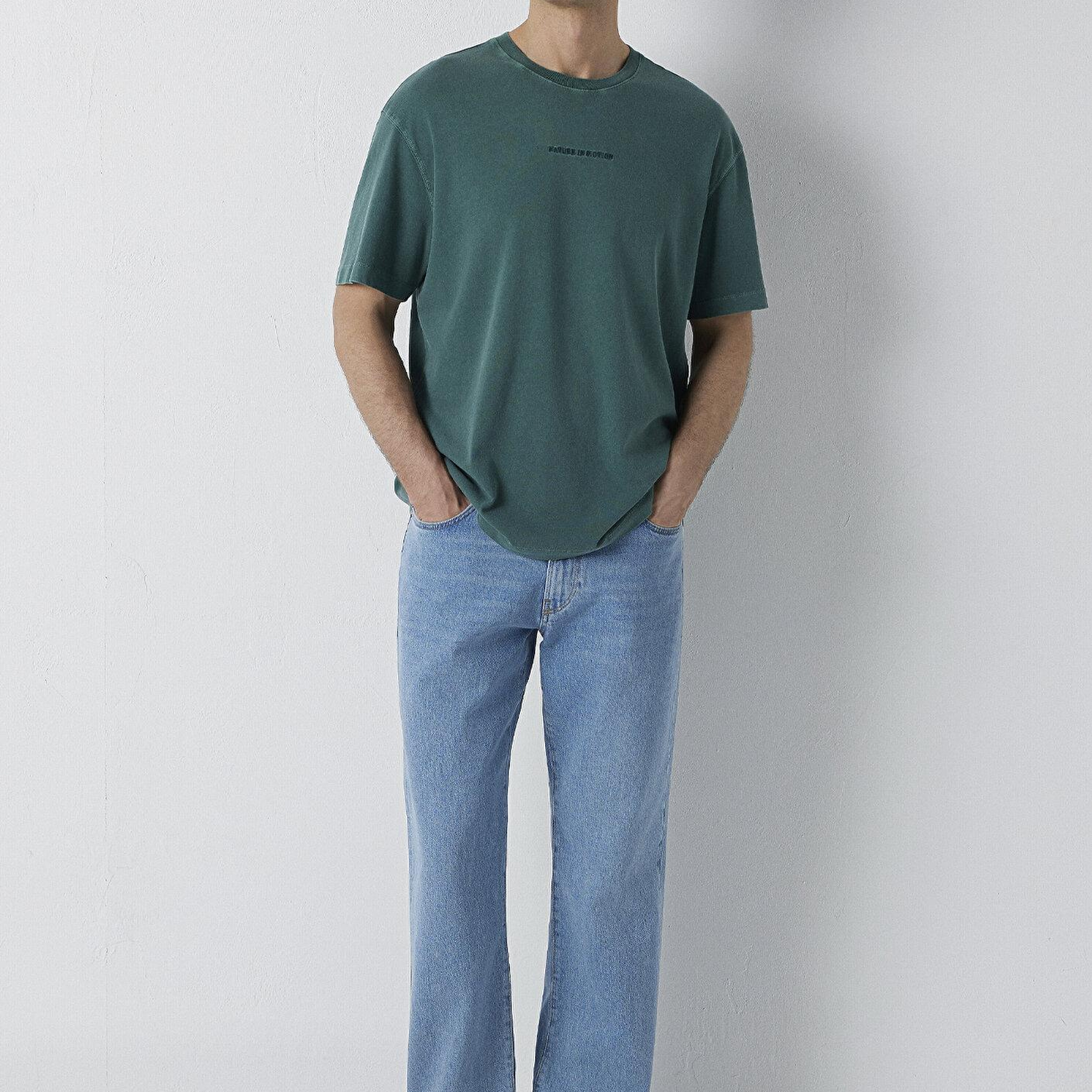 Mavi Baskılı Yeşil Tişört Loose Fit / Bol Rahat Kesim 0613515-85173
