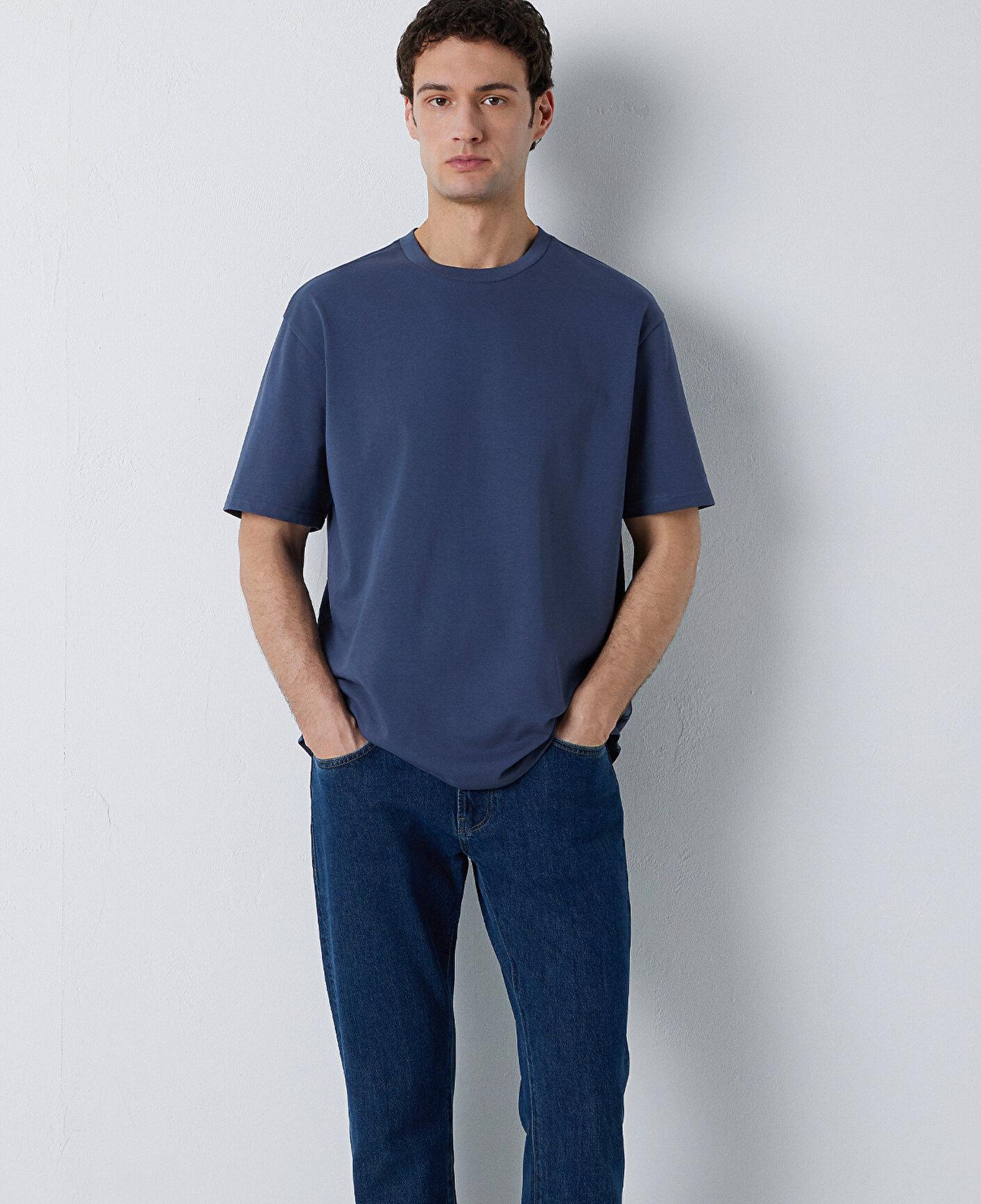Mavi Lacivert Basic Tişört Loose Fit / Bol Rahat Kesim 0611924-70759