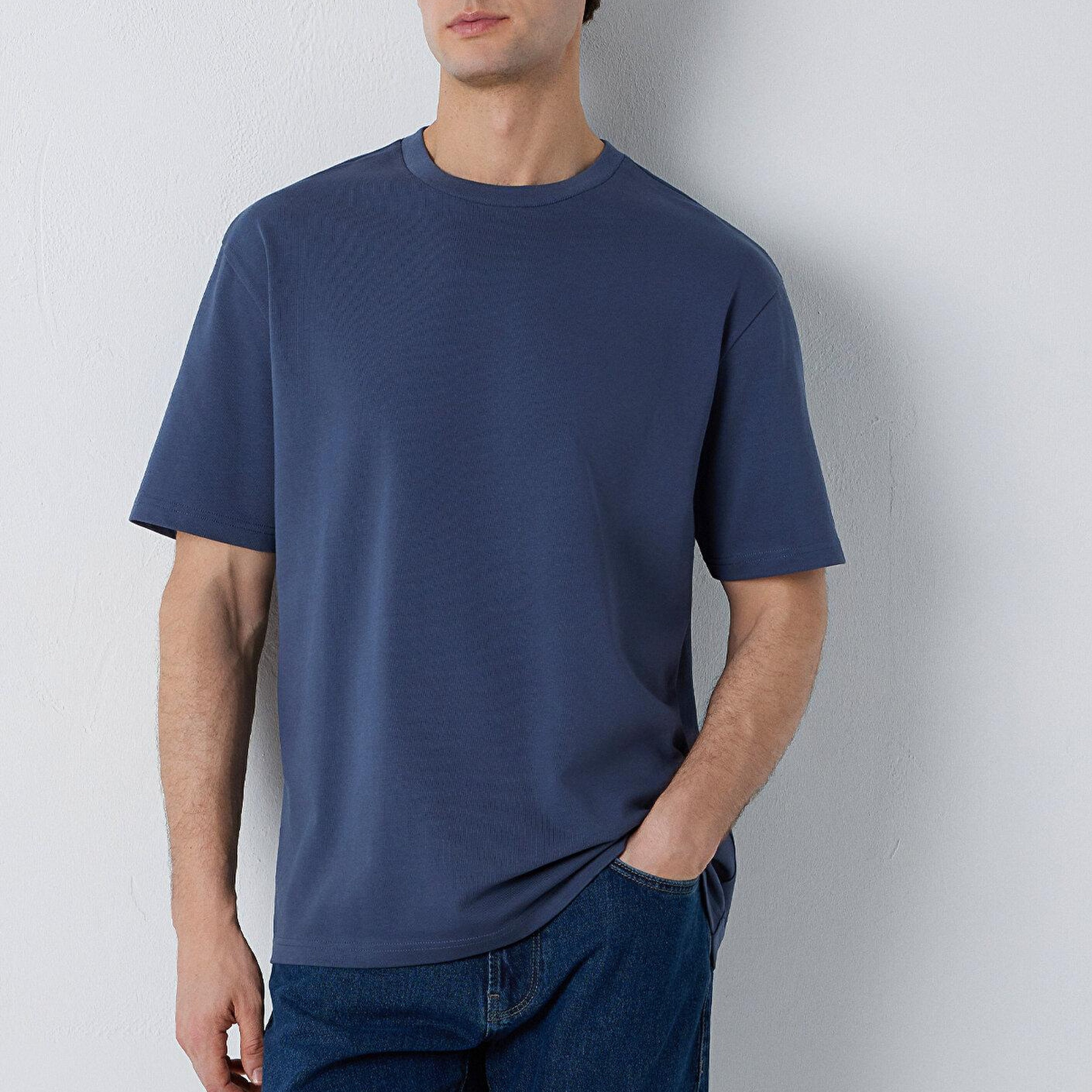 Mavi Lacivert Basic Tişört Loose Fit / Bol Rahat Kesim 0611924-70759