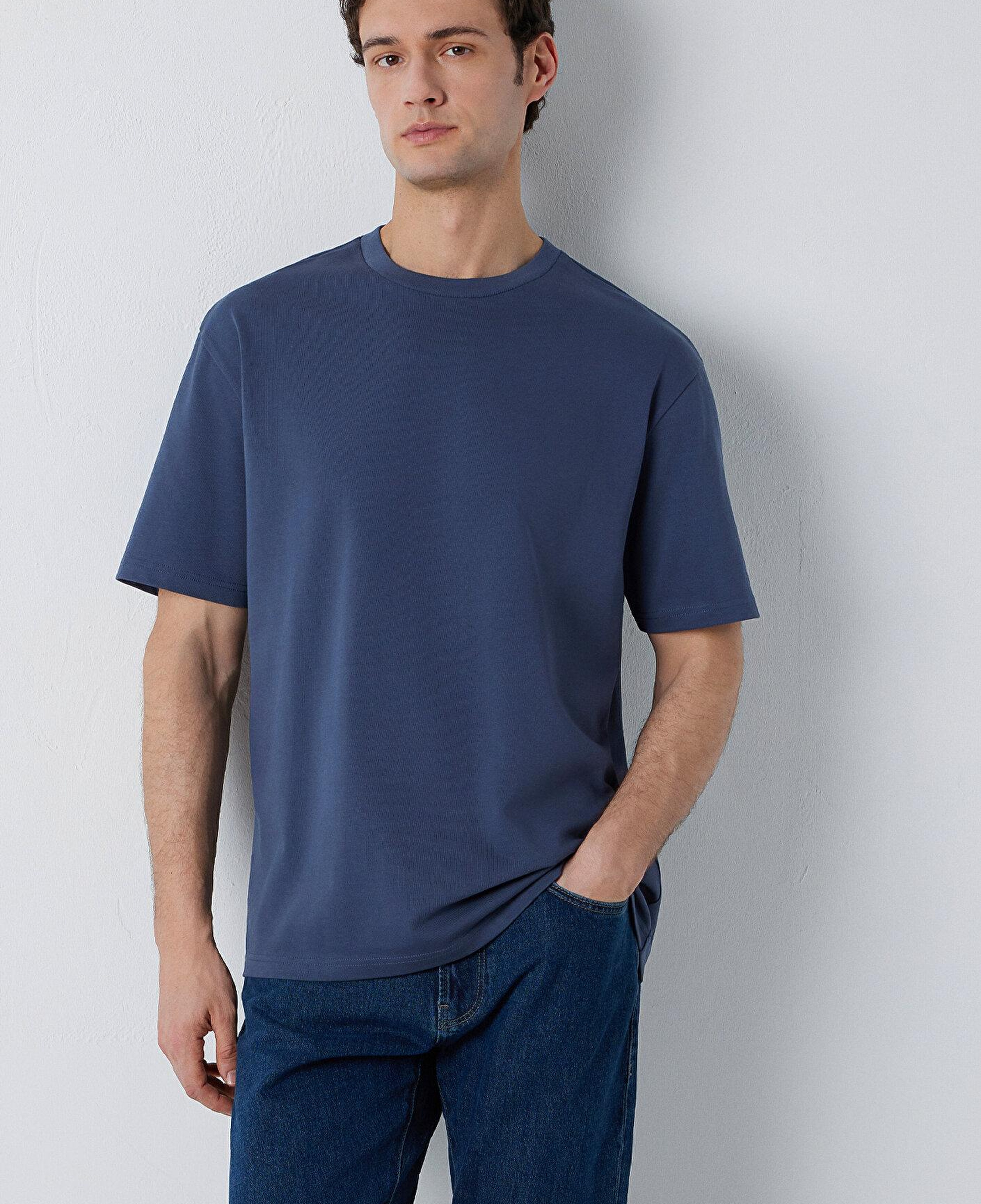 Mavi Lacivert Basic Tişört Loose Fit / Bol Rahat Kesim 0611924-70759