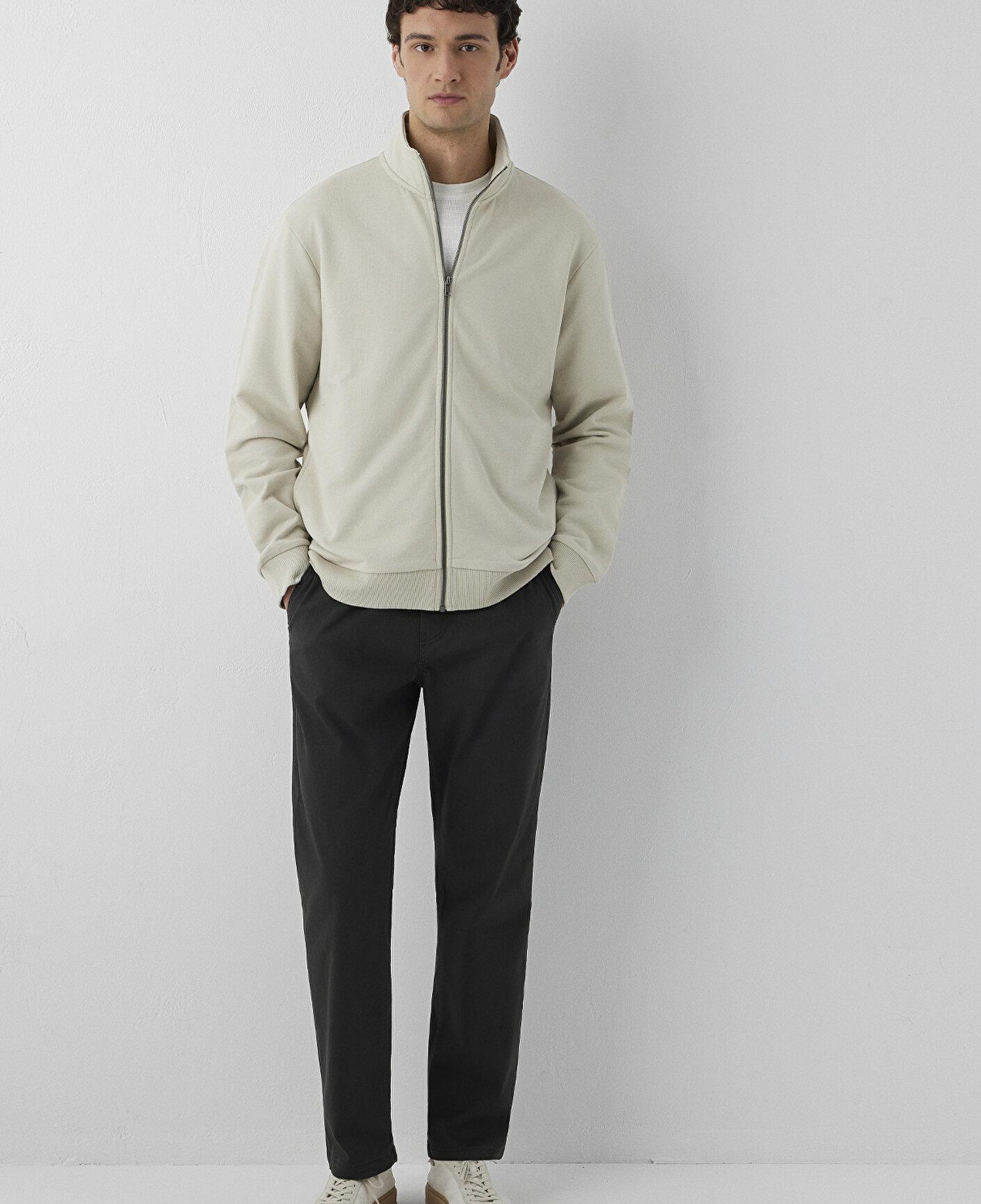 Mavi Fermuarlı Bej Sweatshirt 0S10653-70144