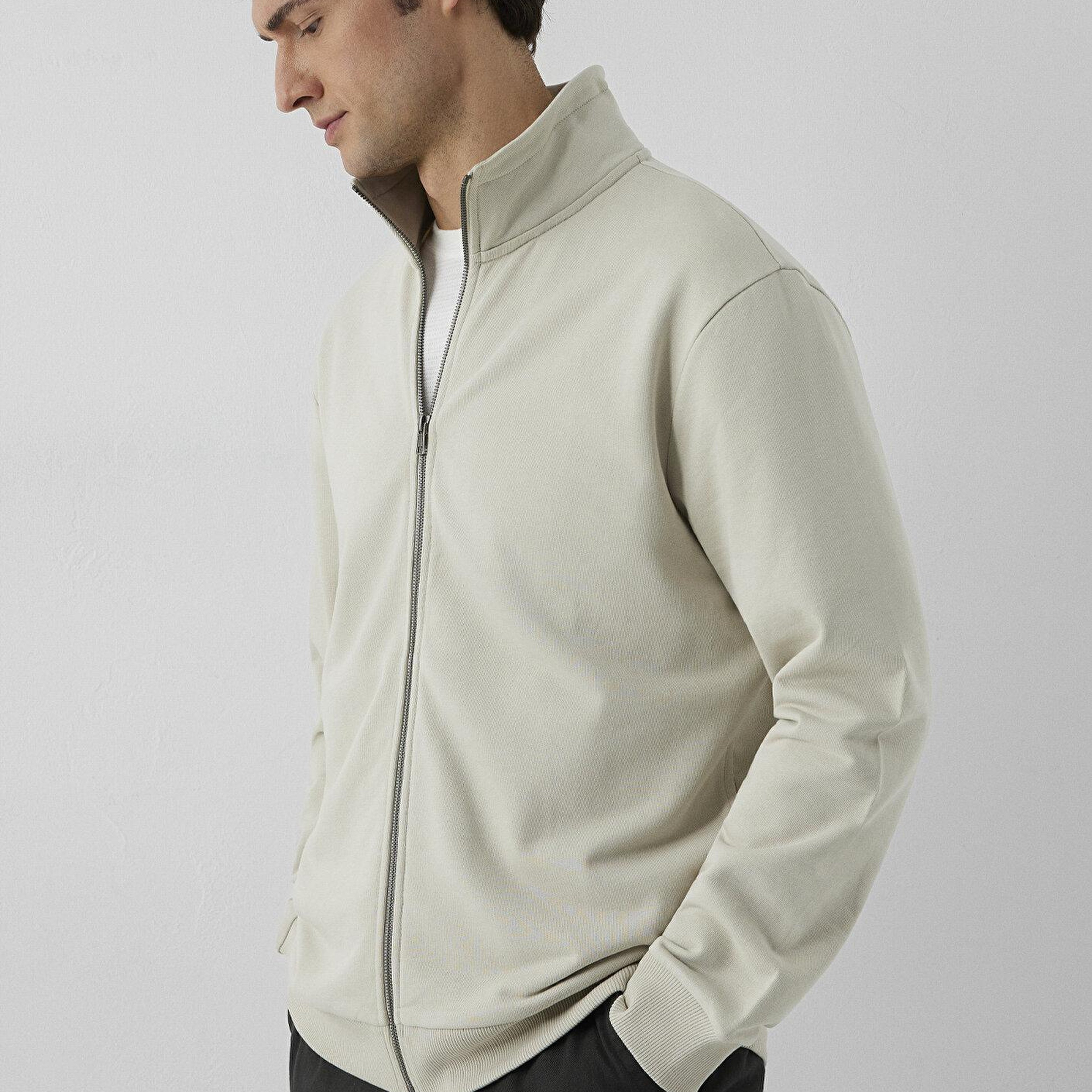 Mavi Fermuarlı Bej Sweatshirt 0S10653-70144