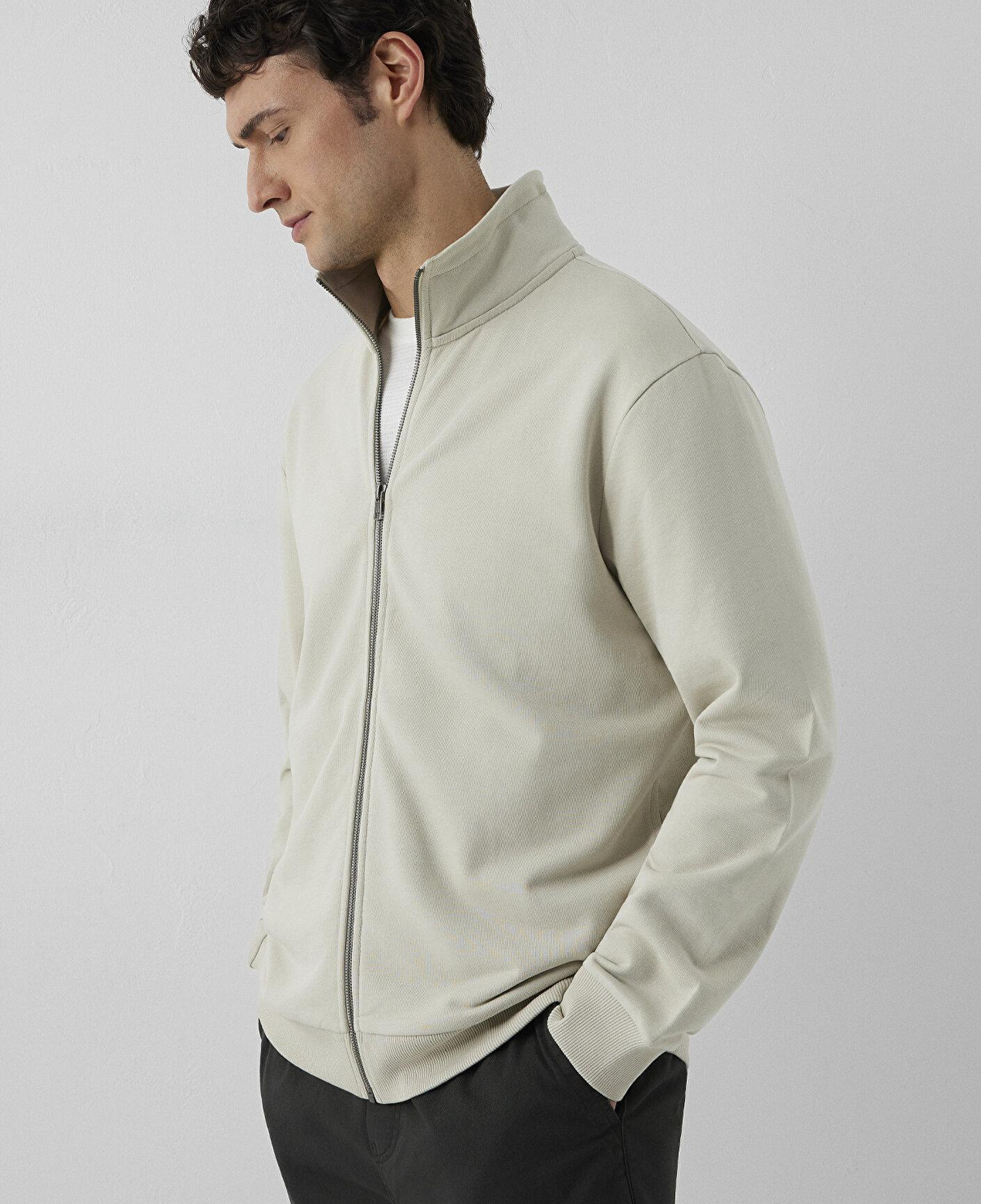 Mavi Fermuarlı Bej Sweatshirt 0S10653-70144