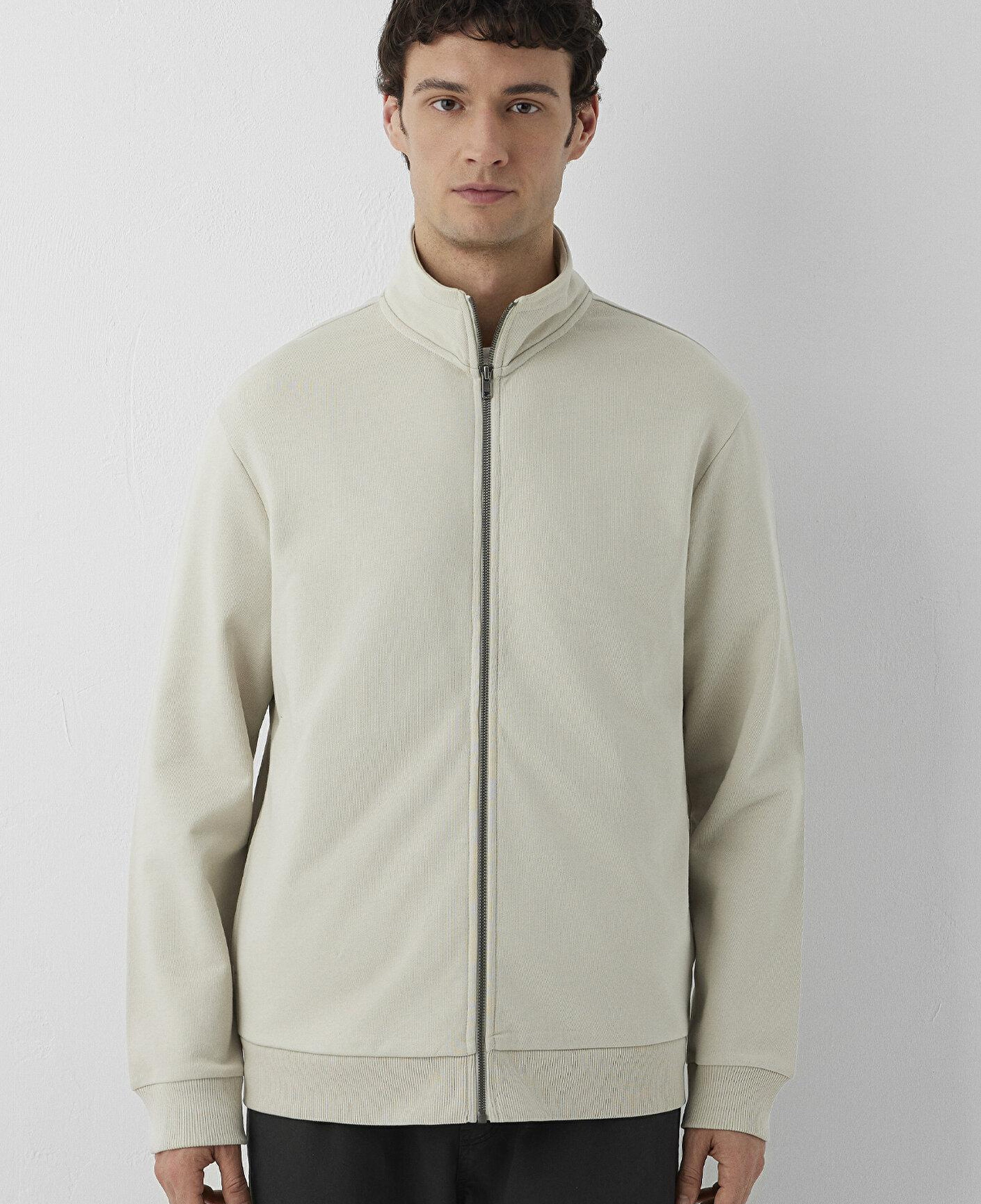 Mavi Fermuarlı Bej Sweatshirt 0S10653-70144