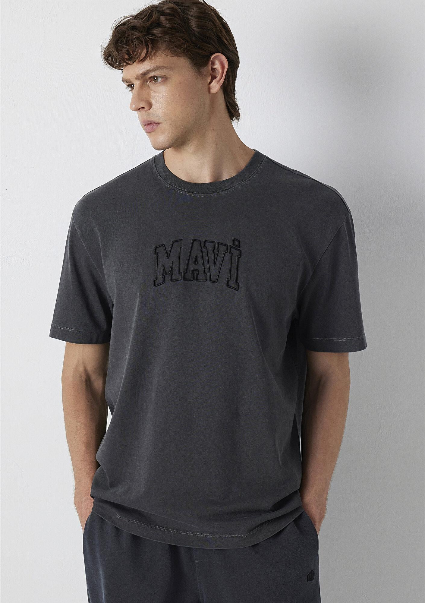Mavi Mavi Logo Baskılı Antrasit Tişört Loose Fit / Bol Rahat Kesim 0613564-70087