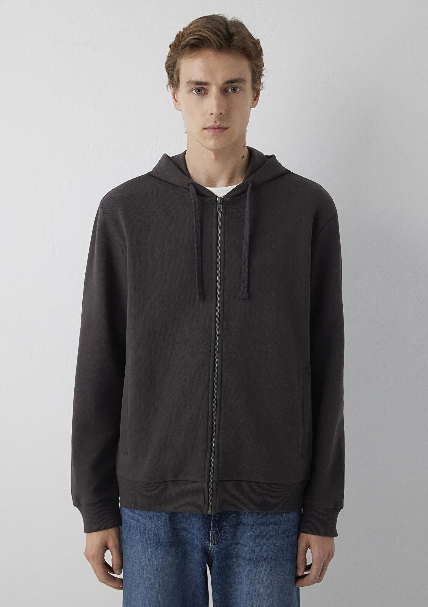 Mavi Kapüşonlu Fermuarlı Kahverengi Sweatshirt 0S10423-70219