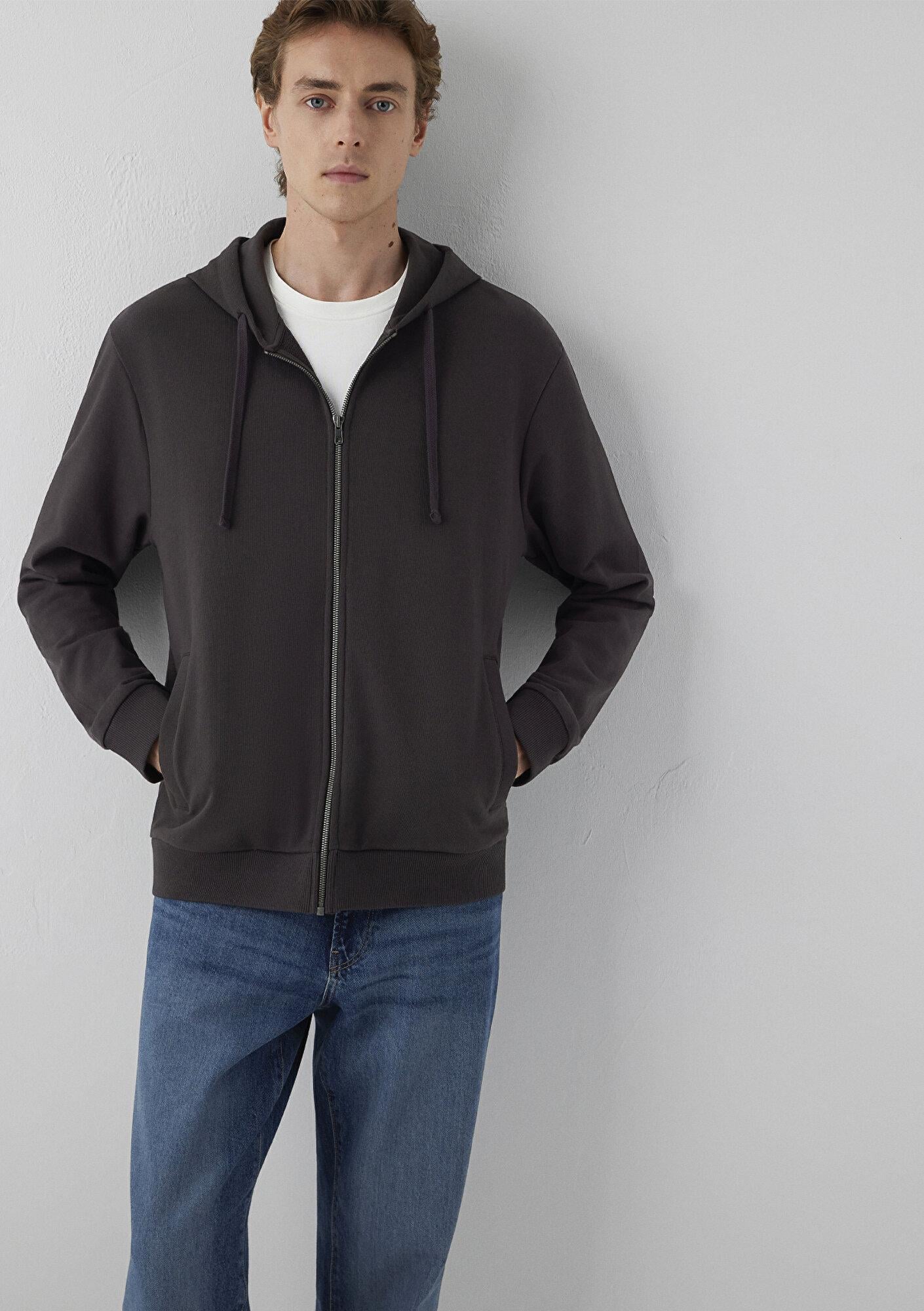 Mavi Kapüşonlu Fermuarlı Kahverengi Sweatshirt 0S10423-70219