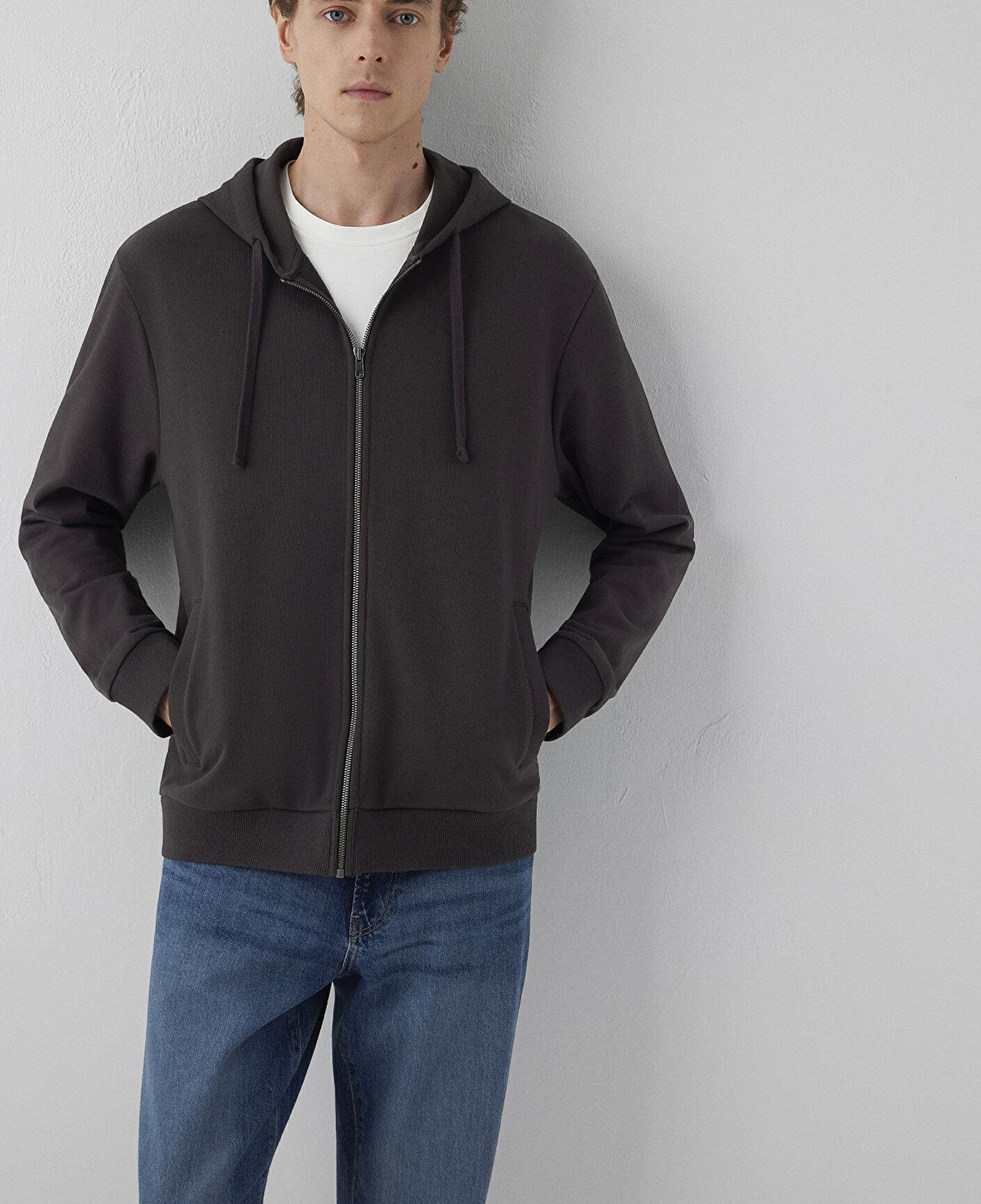 Mavi Kapüşonlu Fermuarlı Kahverengi Sweatshirt 0S10423-70219