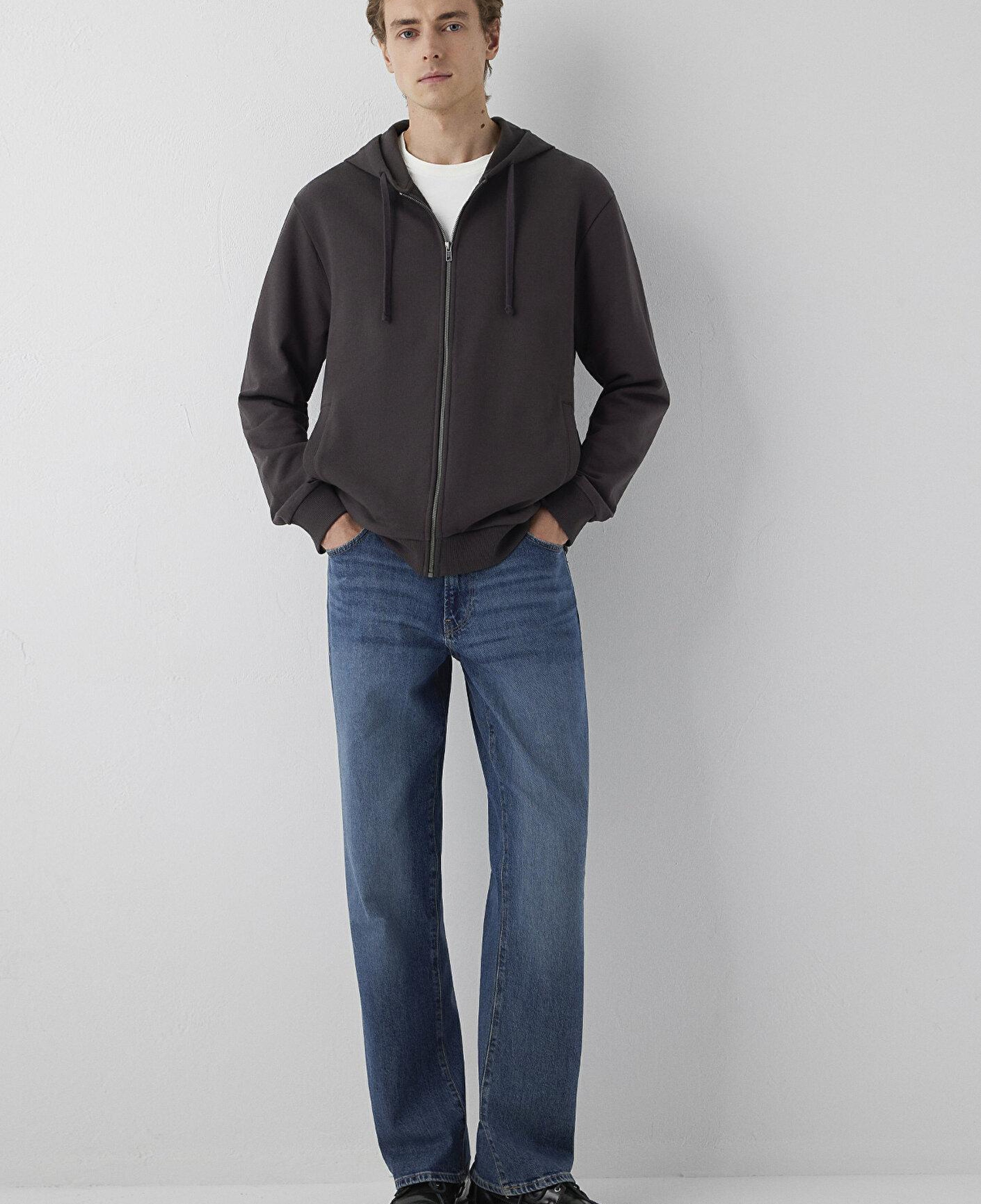 Mavi Kapüşonlu Fermuarlı Kahverengi Sweatshirt 0S10423-70219