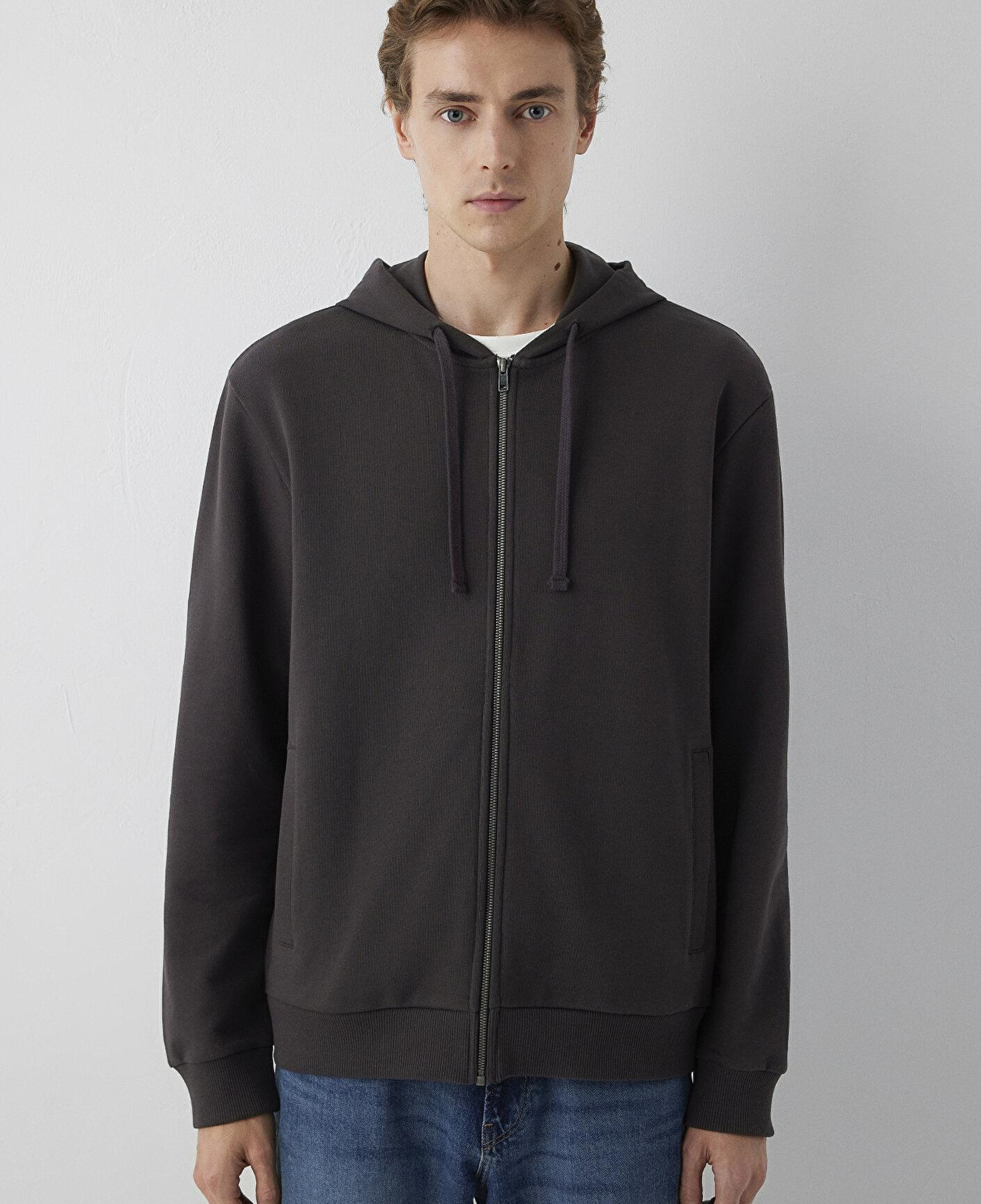 Mavi Kapüşonlu Fermuarlı Kahverengi Sweatshirt 0S10423-70219