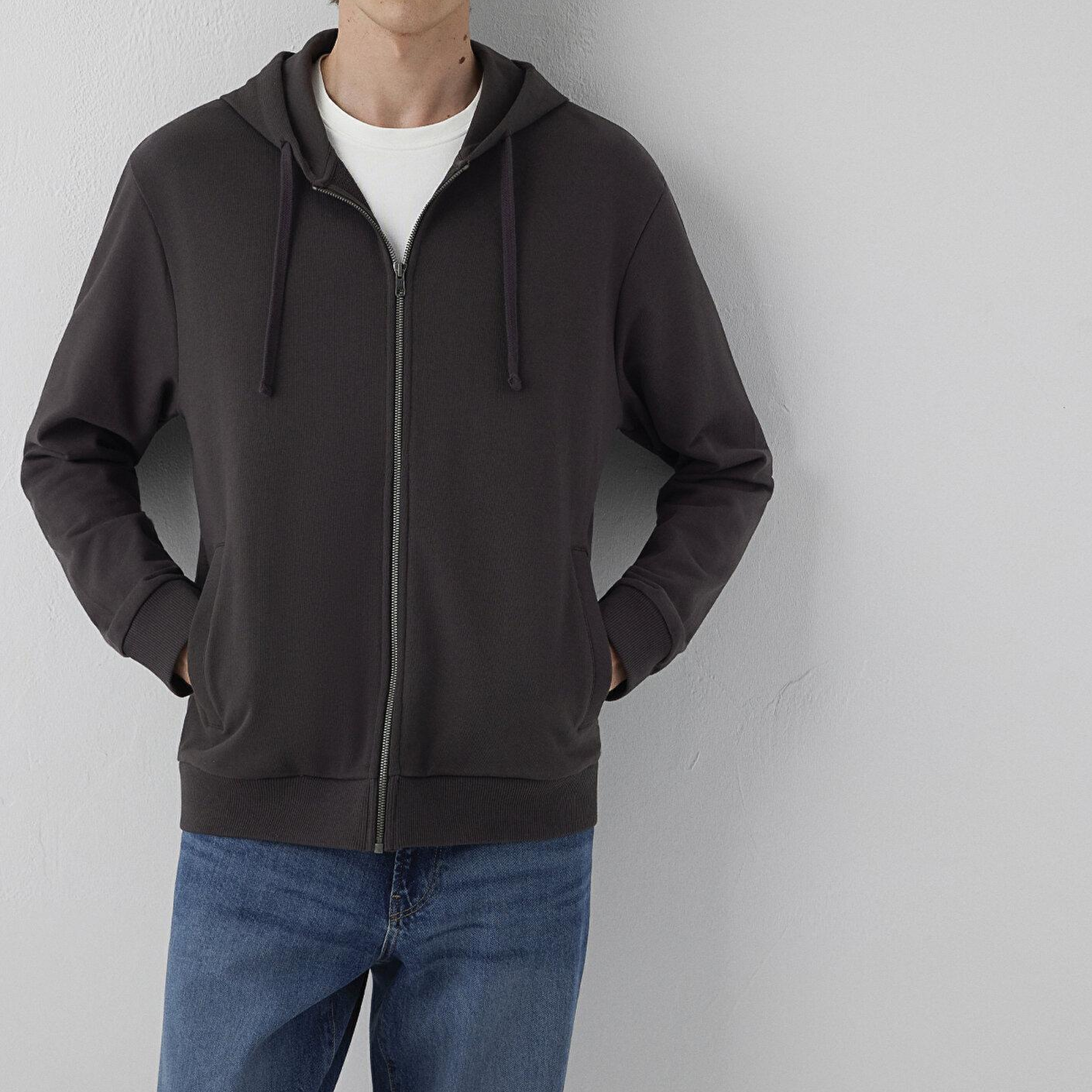 Mavi Kapüşonlu Fermuarlı Kahverengi Sweatshirt 0S10423-70219