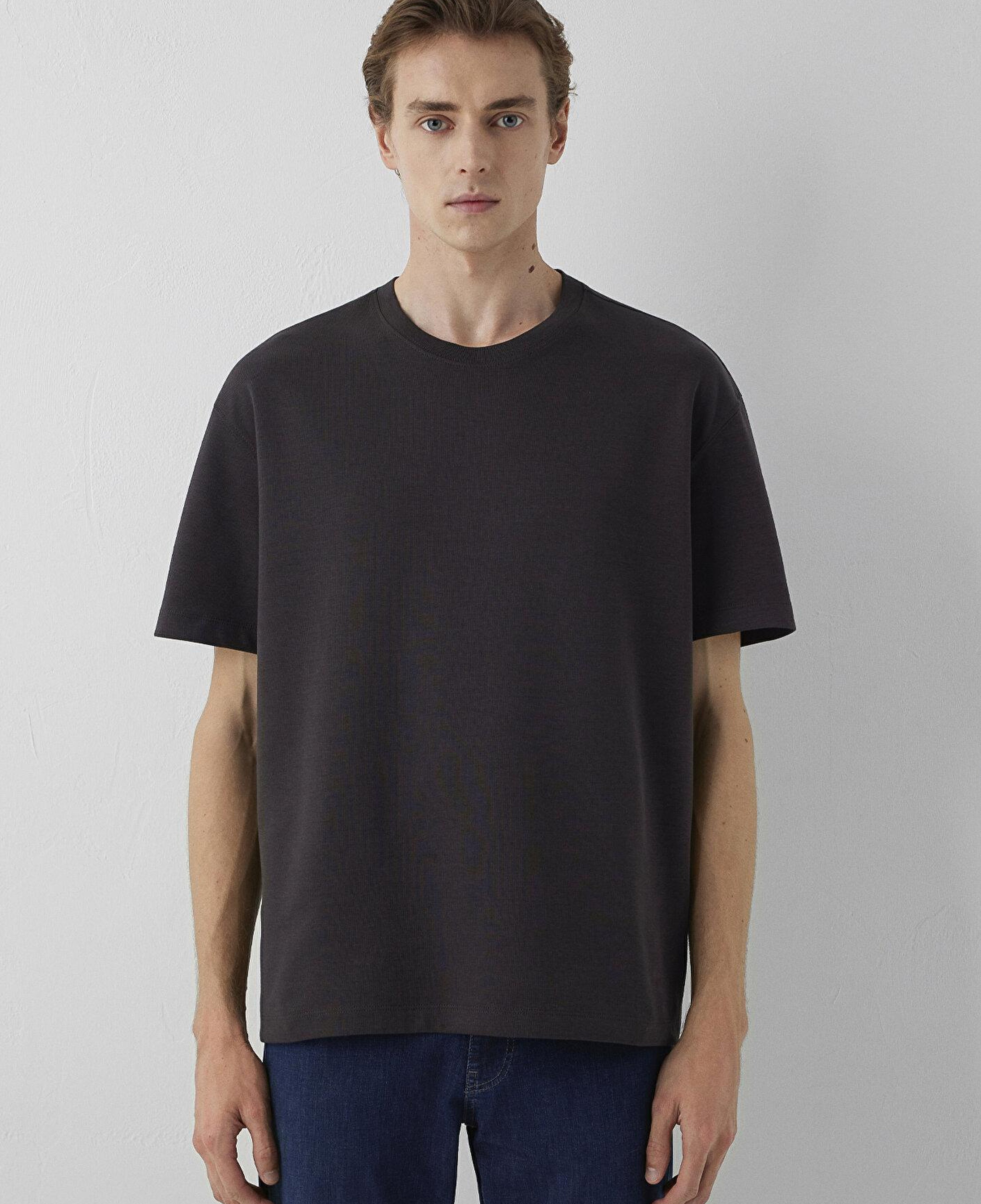 Mavi Kahverengi Basic Tişört Loose Fit / Bol Rahat Kesim 0612731-90892