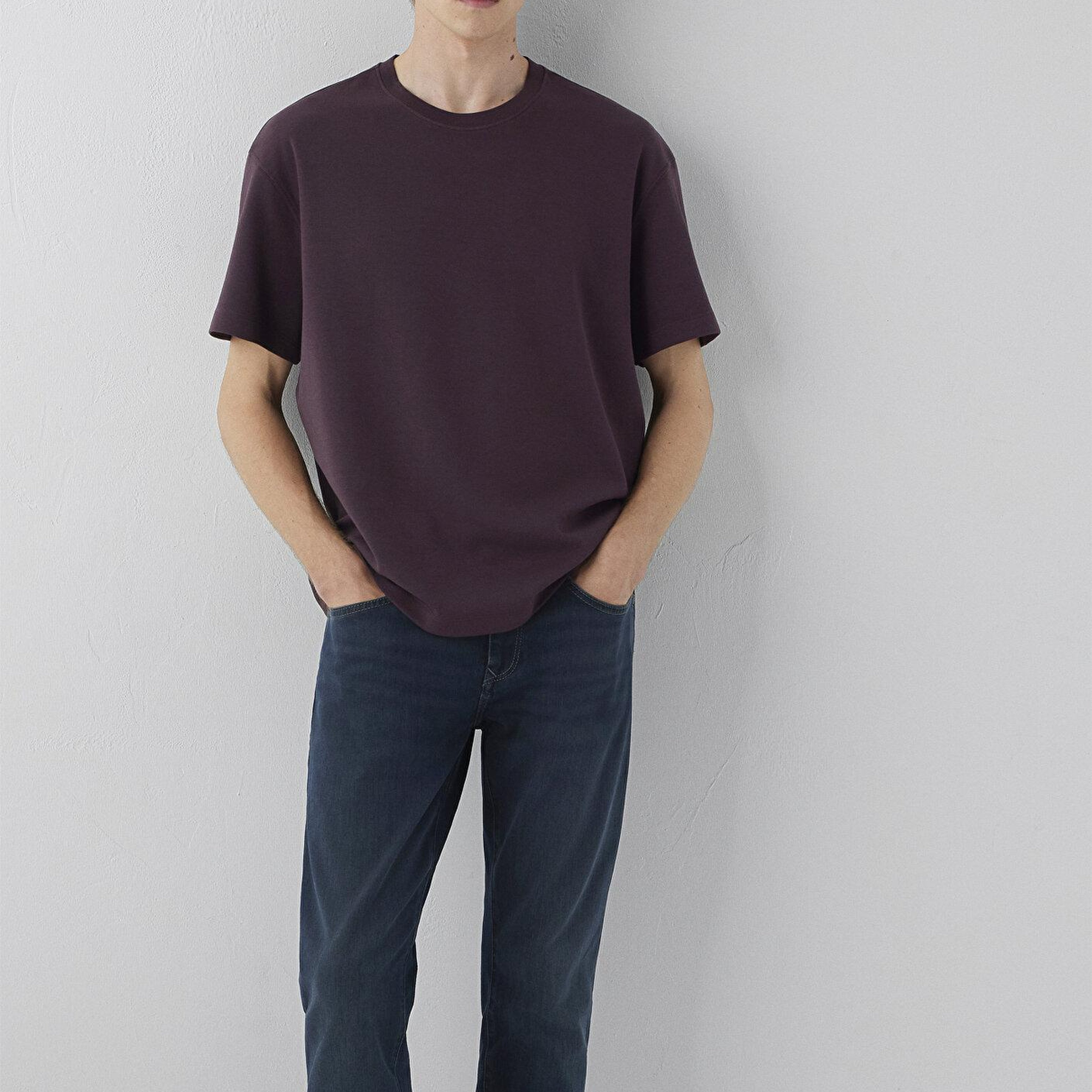 Mavi Kahverengi Basic Tişört Loose Fit / Bol Rahat Kesim 0612731-70223