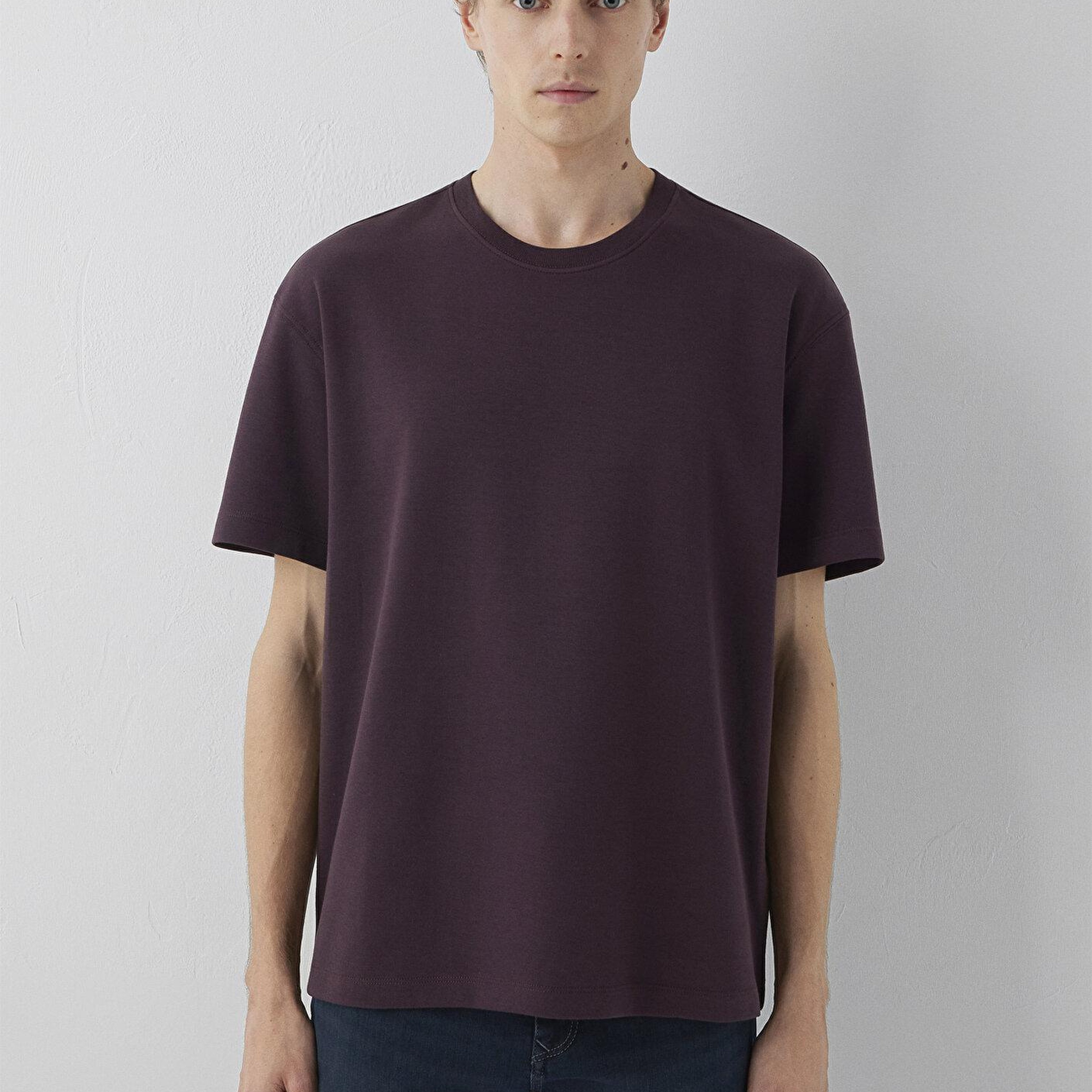 Mavi Kahverengi Basic Tişört Loose Fit / Bol Rahat Kesim 0612731-70223
