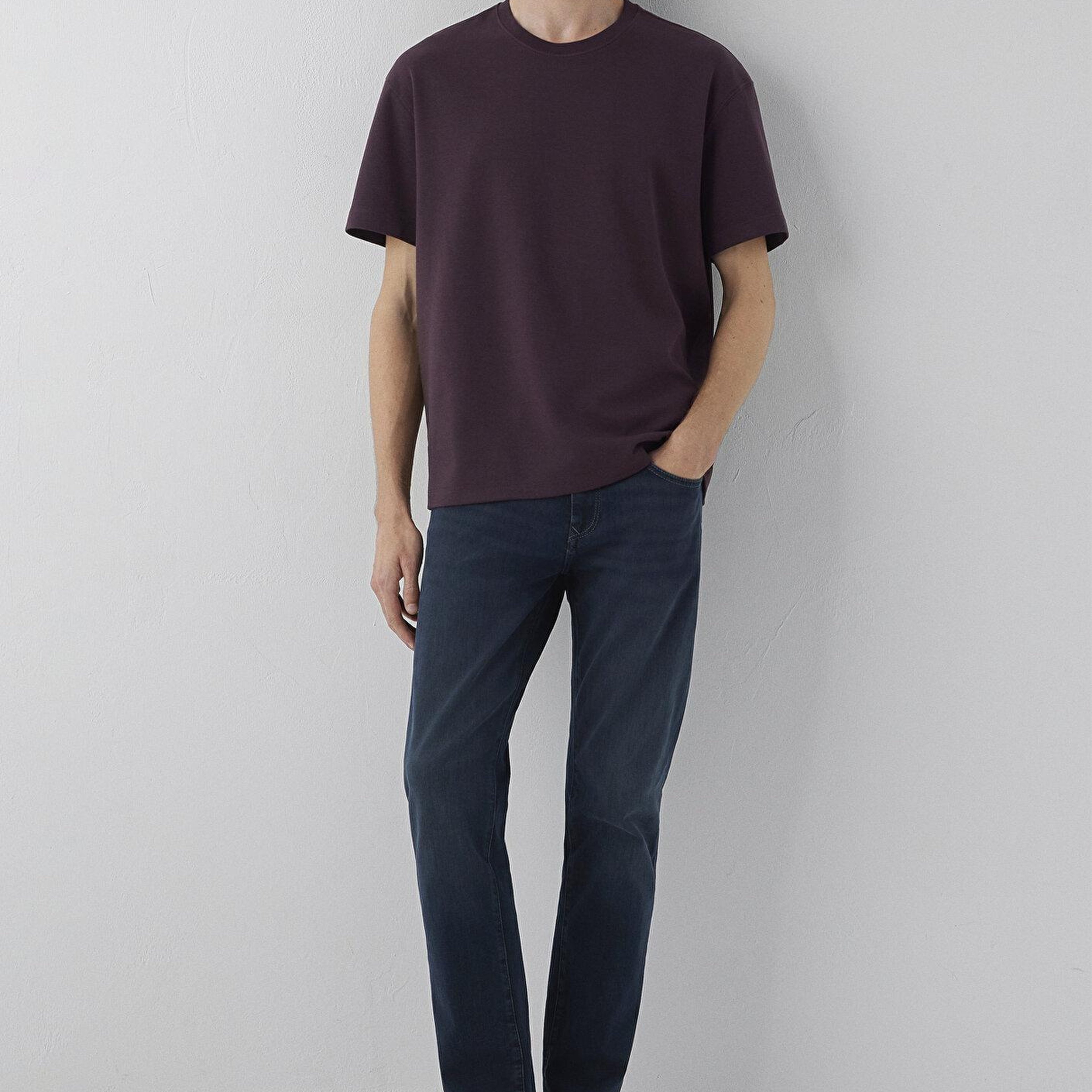 Mavi Kahverengi Basic Tişört Loose Fit / Bol Rahat Kesim 0612731-70223