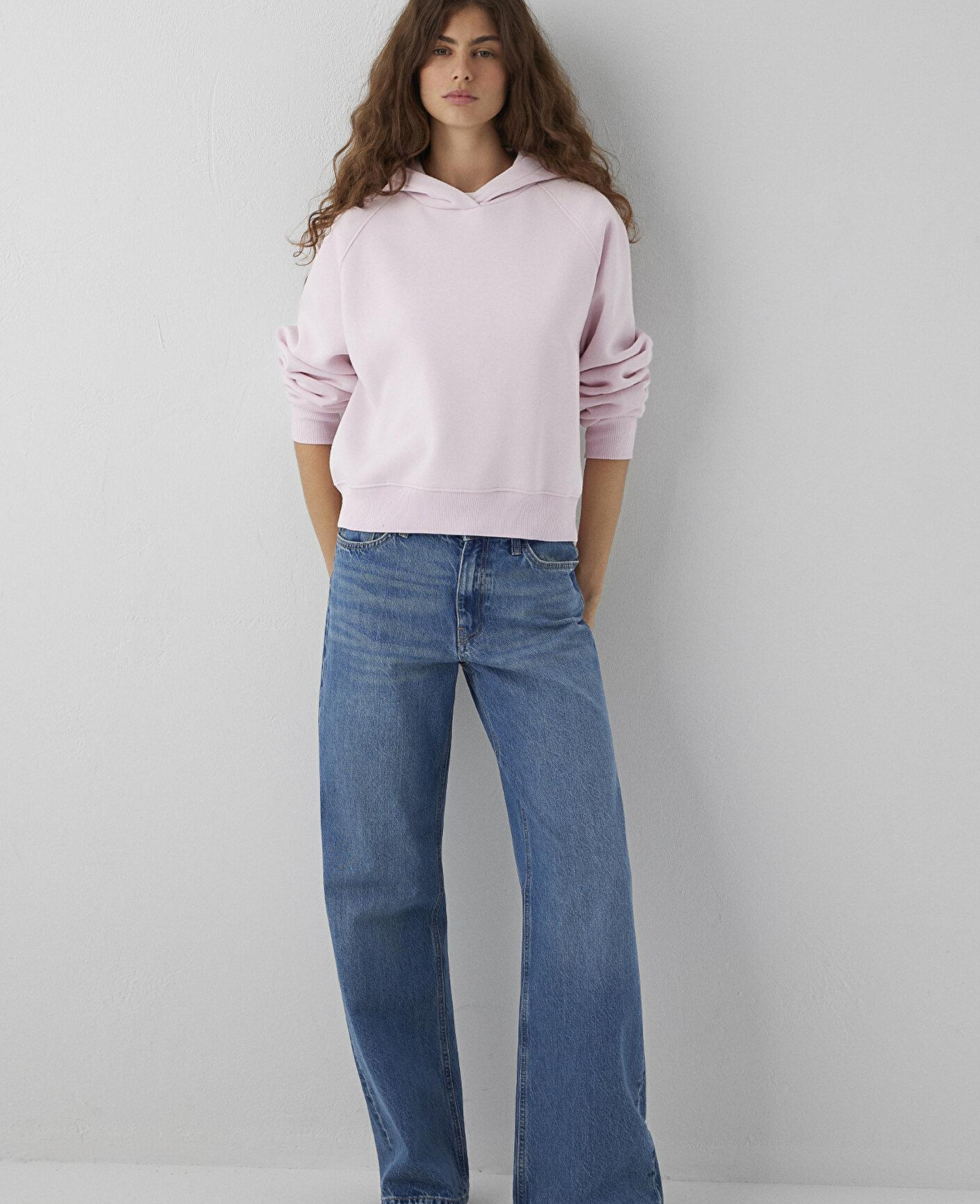 Mavi Kapüşonlu Pembe Sweatshirt 1S10577-71006
