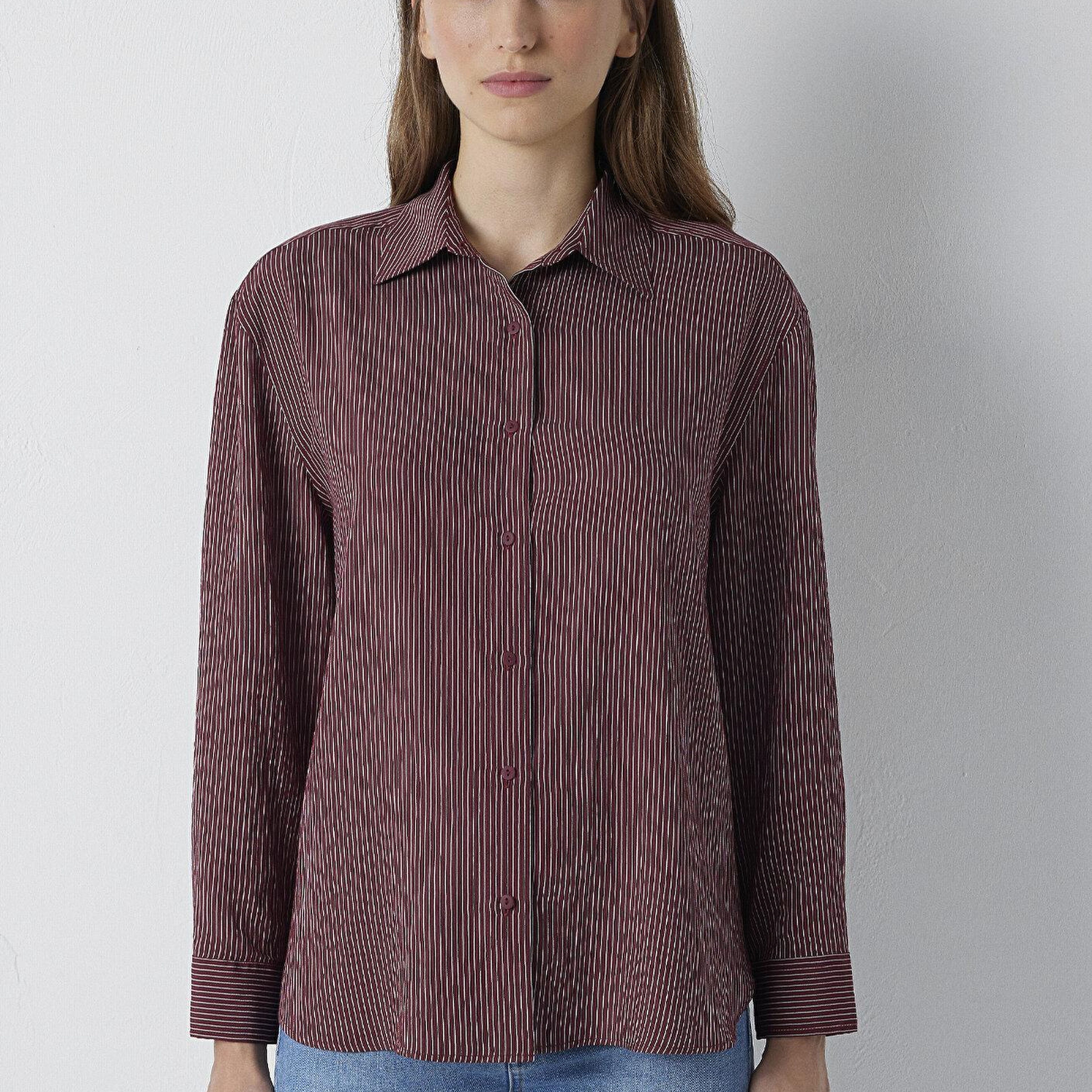 Mavi Çizgili Gömlek Loose Fit / Bol Rahat Kesim 1210683-91627