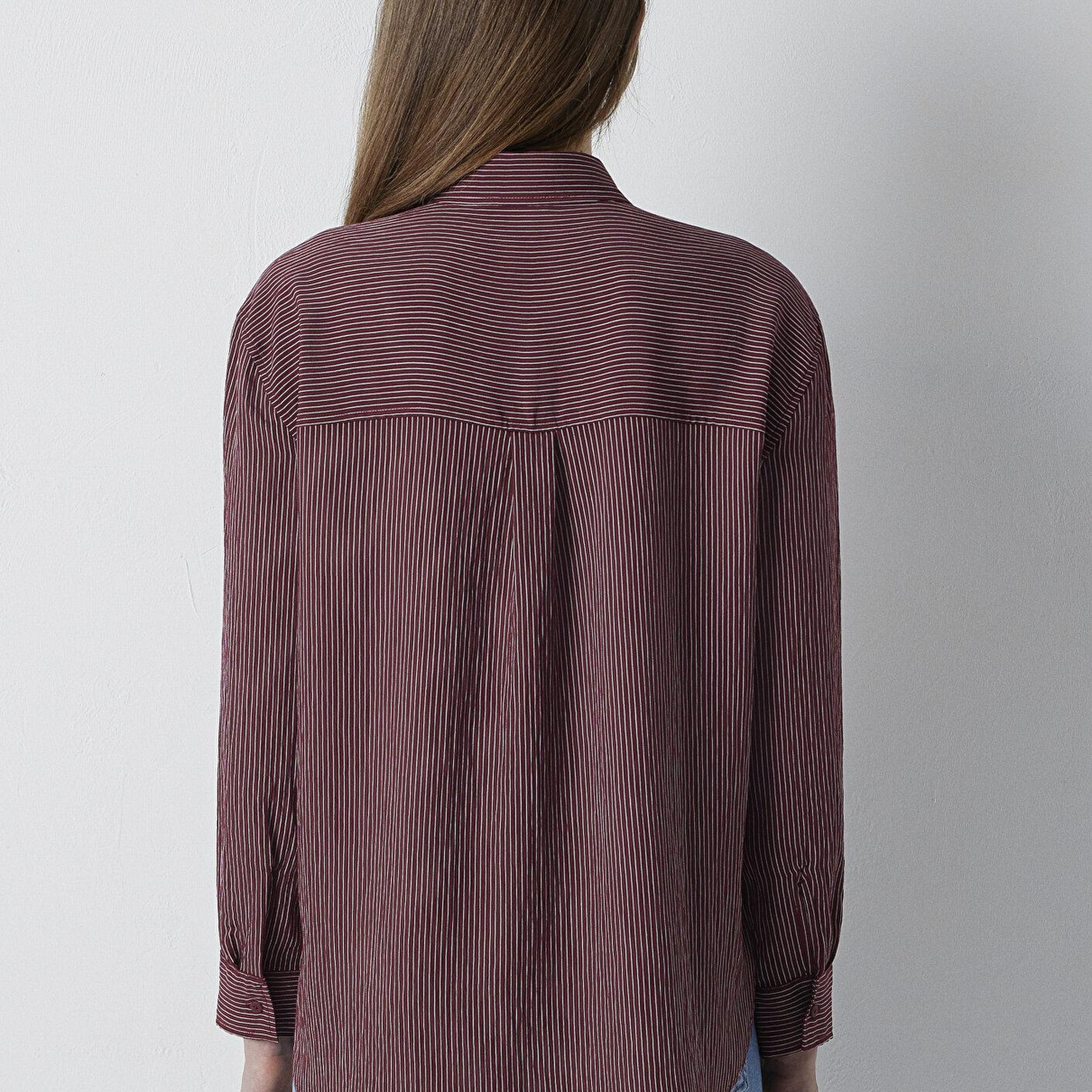 Mavi Çizgili Gömlek Loose Fit / Bol Rahat Kesim 1210683-91627