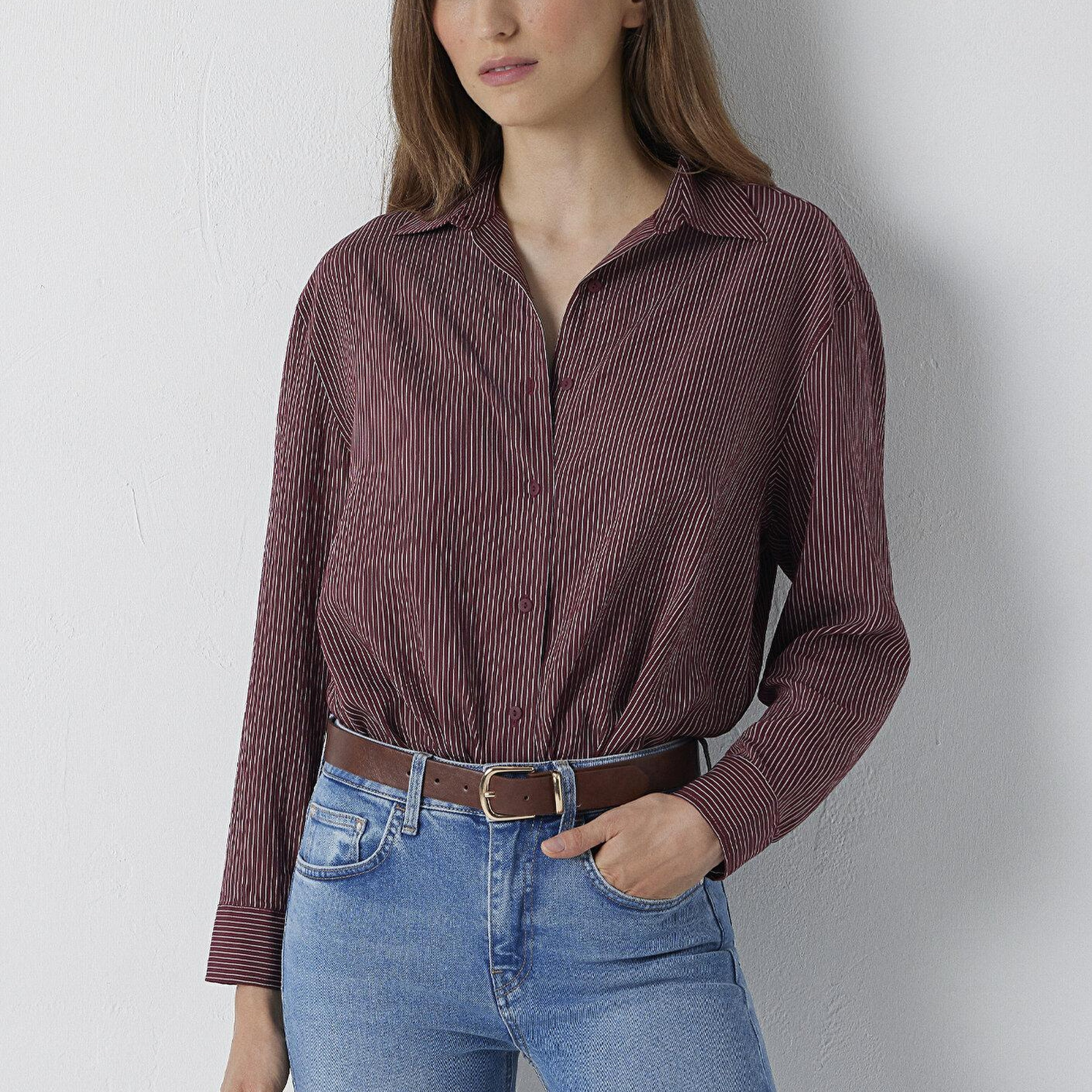 Mavi Çizgili Gömlek Loose Fit / Bol Rahat Kesim 1210683-91627