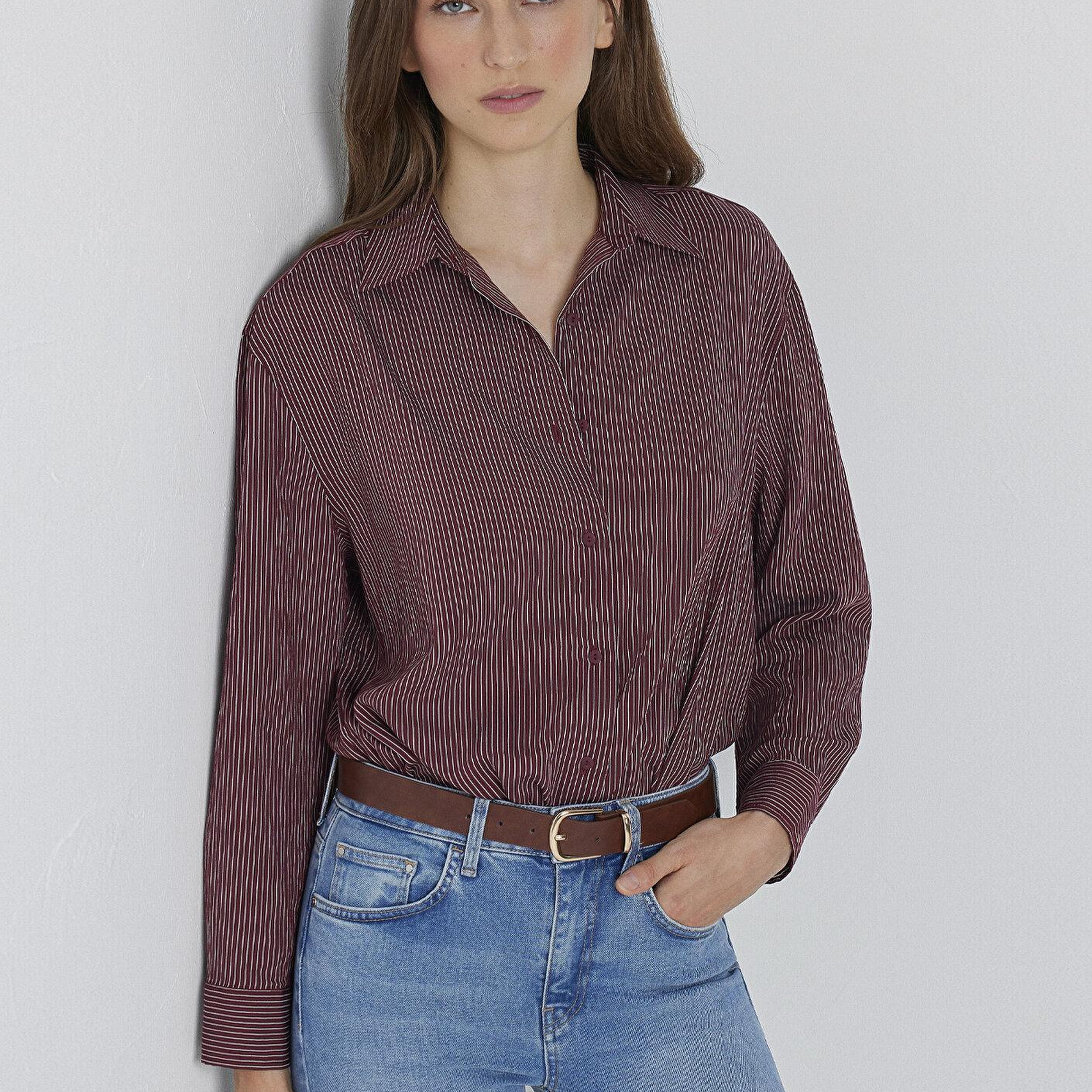 Mavi Çizgili Gömlek Loose Fit / Bol Rahat Kesim 1210683-91627