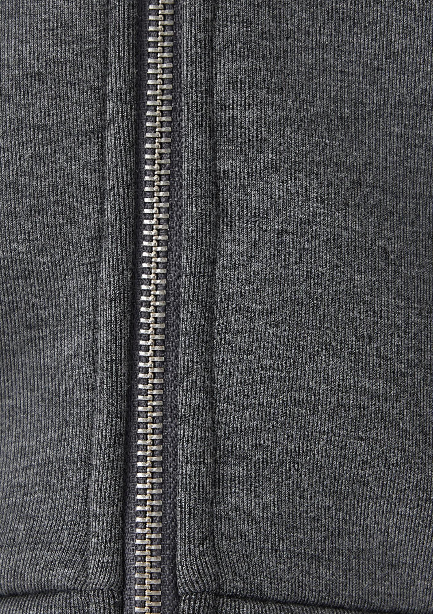 Mavi Kapüşonlu Fermuarlı Gri Sweatshirt 1S10551-87829