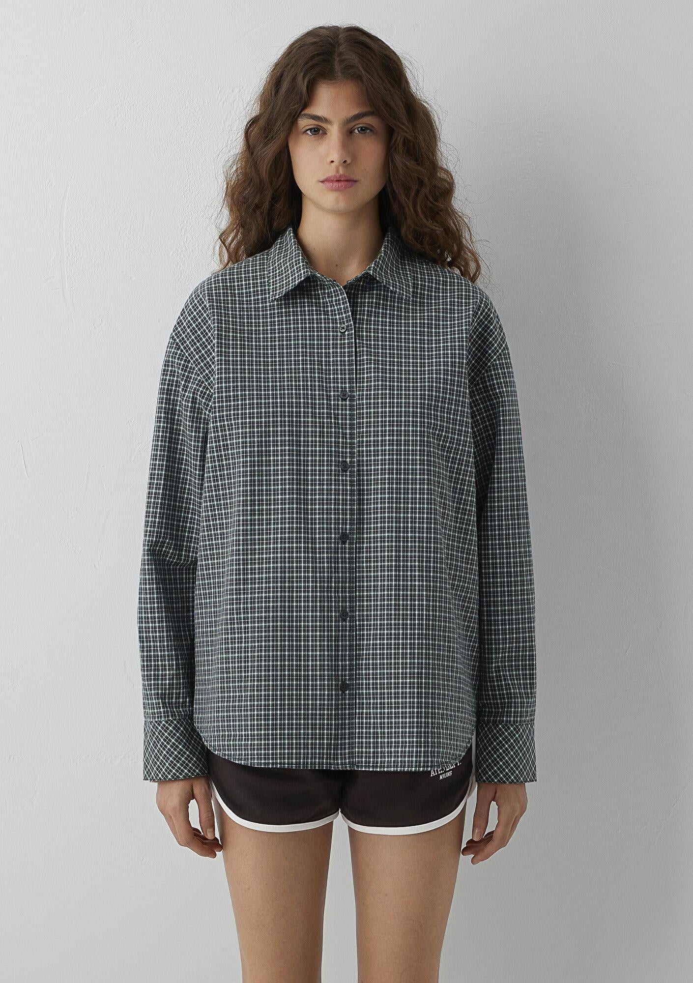 Mavi Kareli Gömlek Loose Fit / Bol Rahat Kesim 1211565-83714