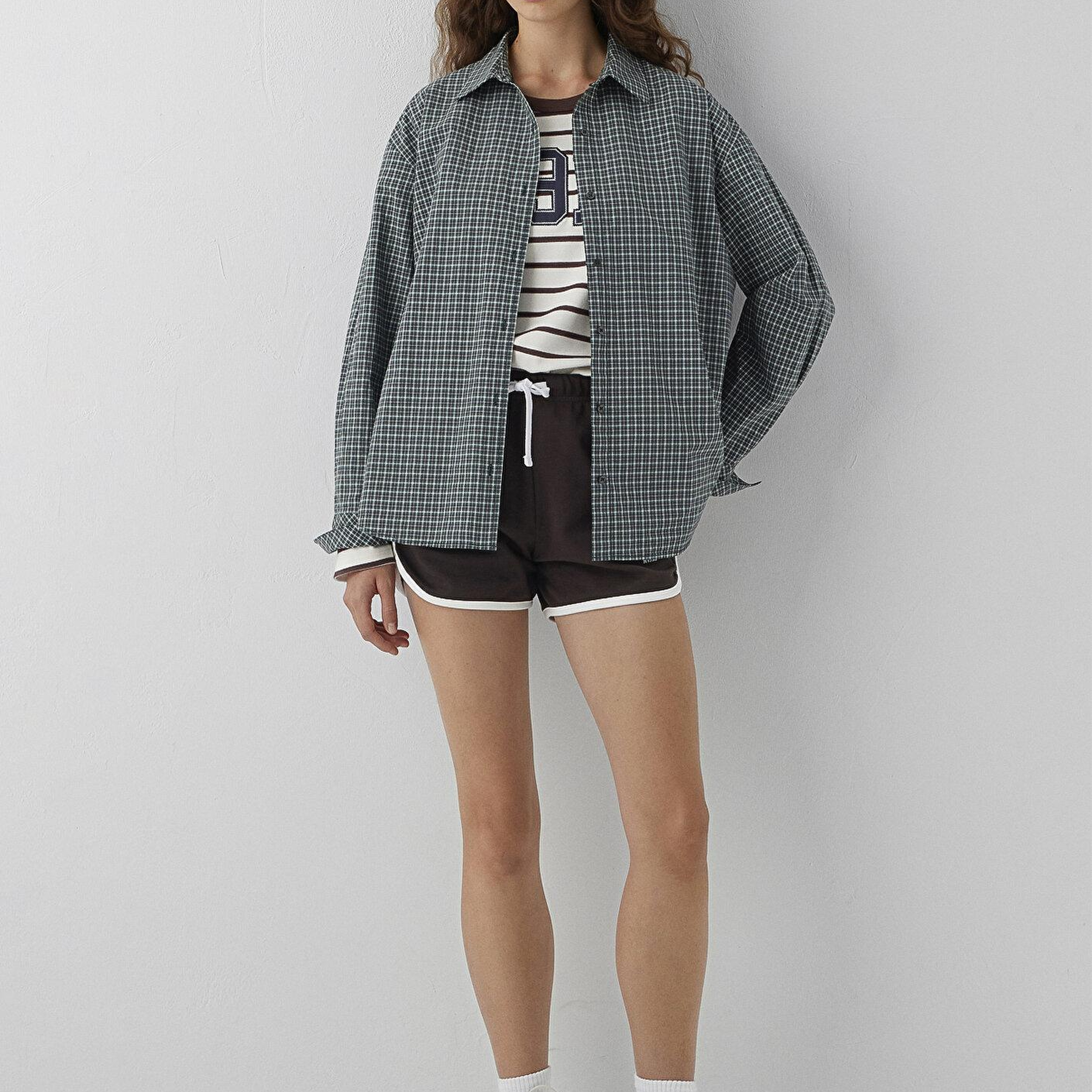 Mavi Kareli Gömlek Loose Fit / Bol Rahat Kesim 1211565-83714