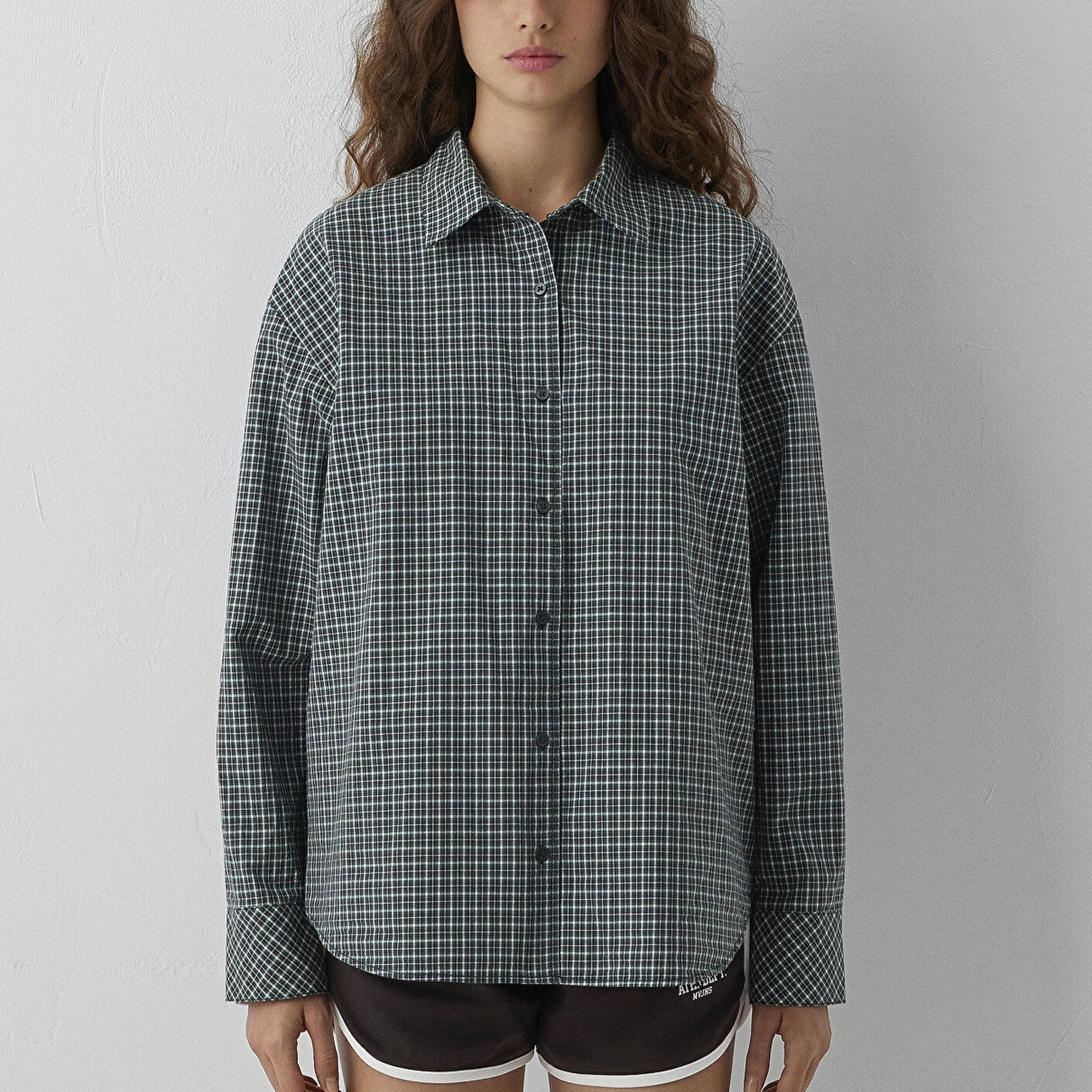 Mavi Kareli Gömlek Loose Fit / Bol Rahat Kesim 1211565-83714
