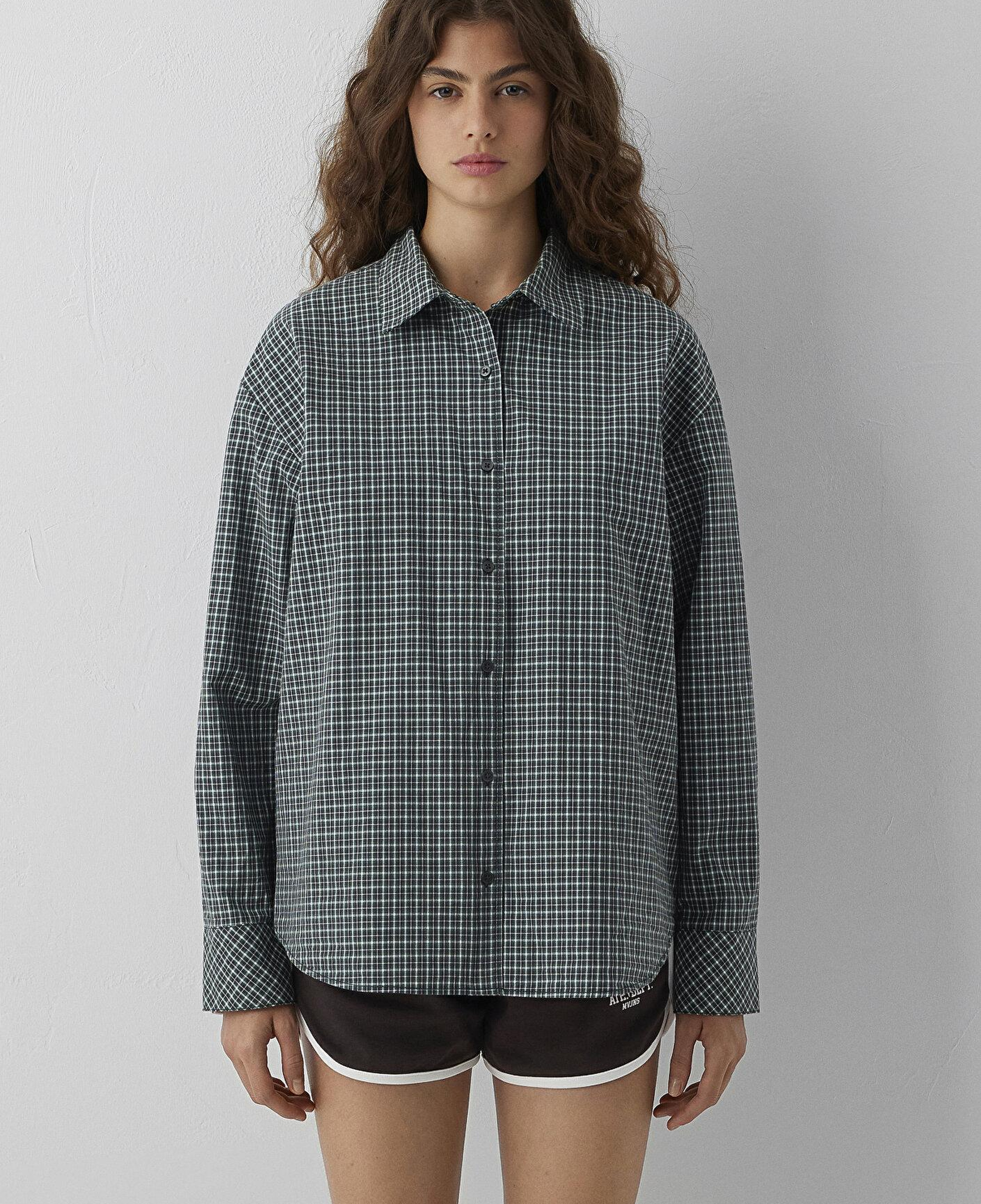 Mavi Kareli Gömlek Loose Fit / Bol Rahat Kesim 1211565-83714