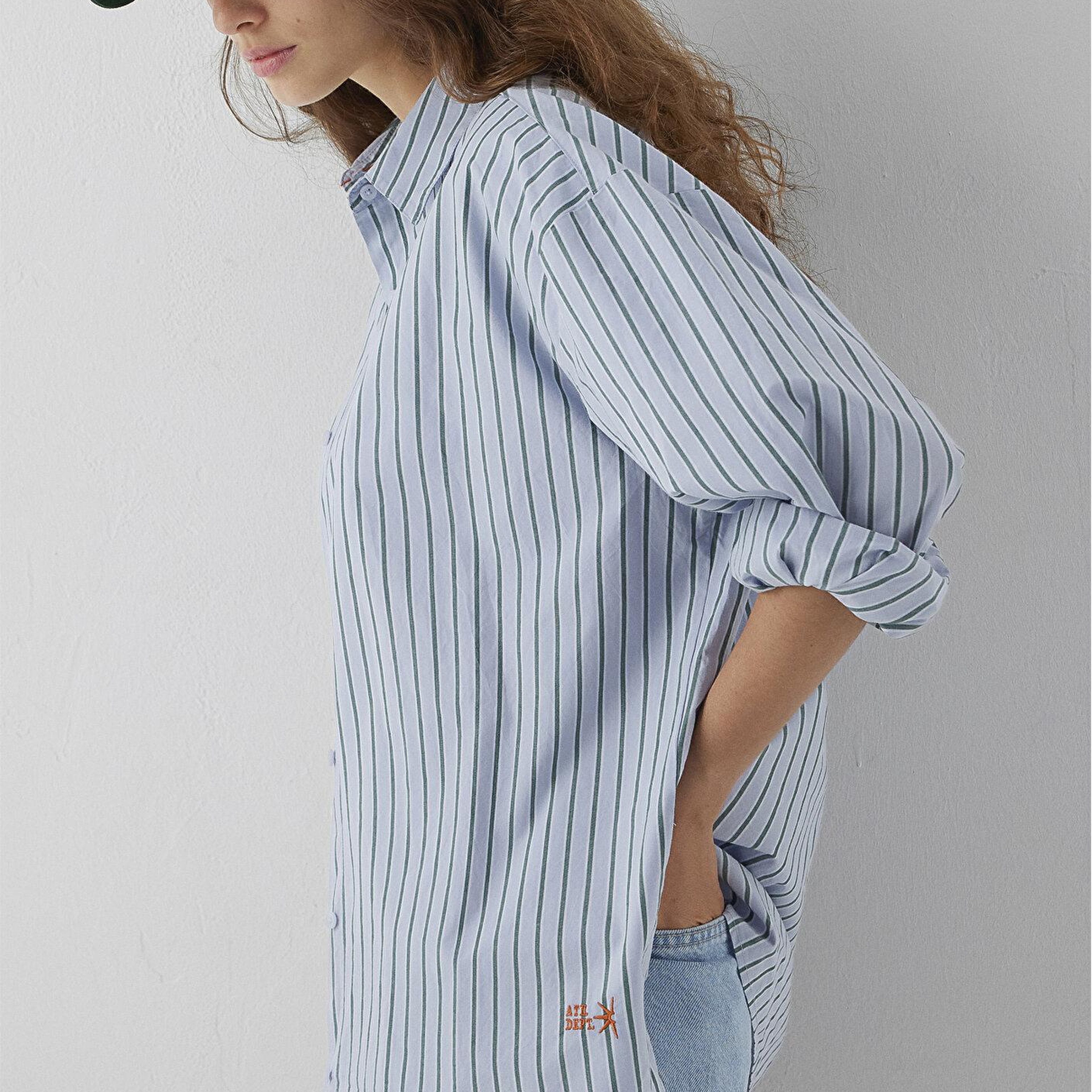 Mavi Çizgili Gömlek Oversize / Geniş Kesim 1211567-84005