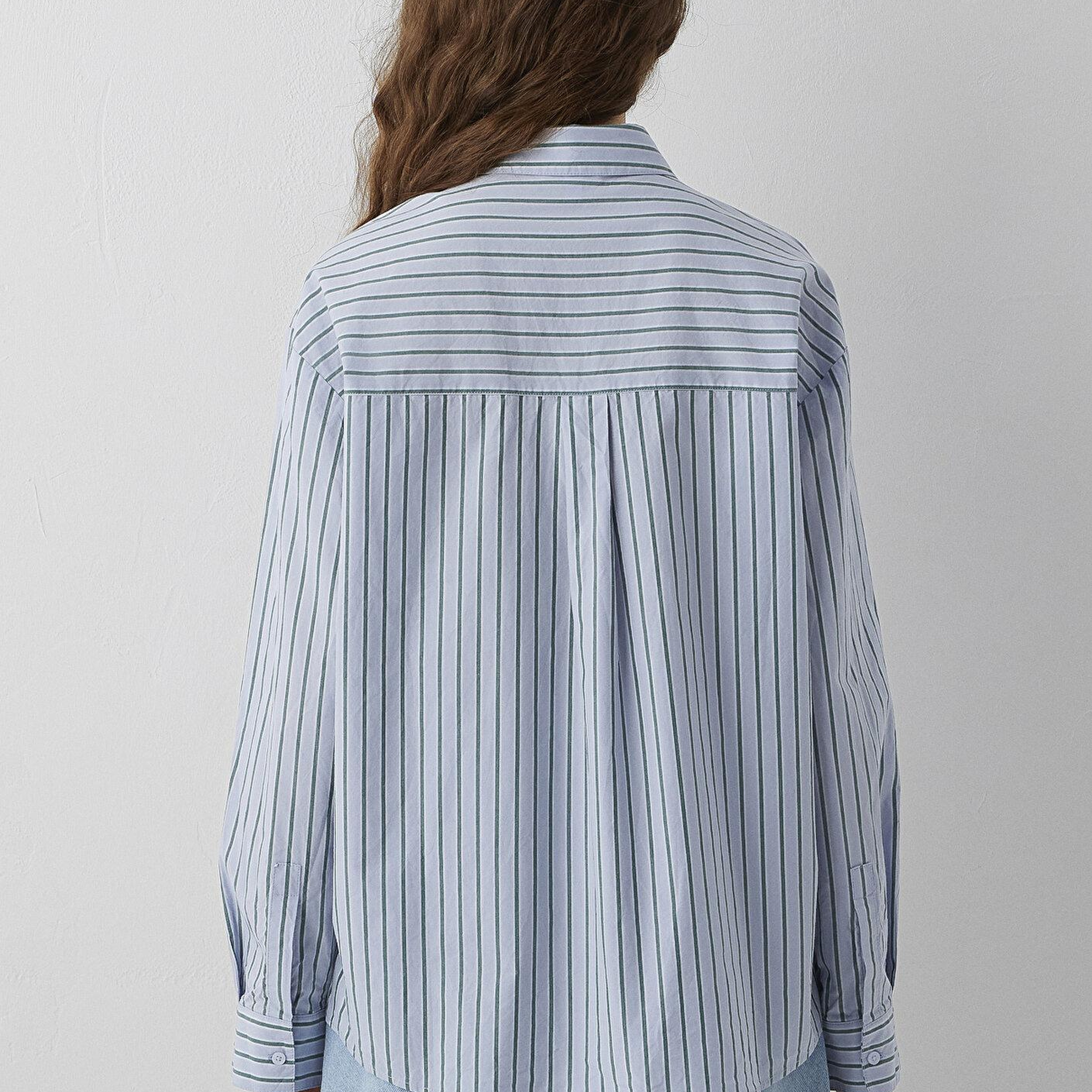 Mavi Çizgili Gömlek Oversize / Geniş Kesim 1211567-84005