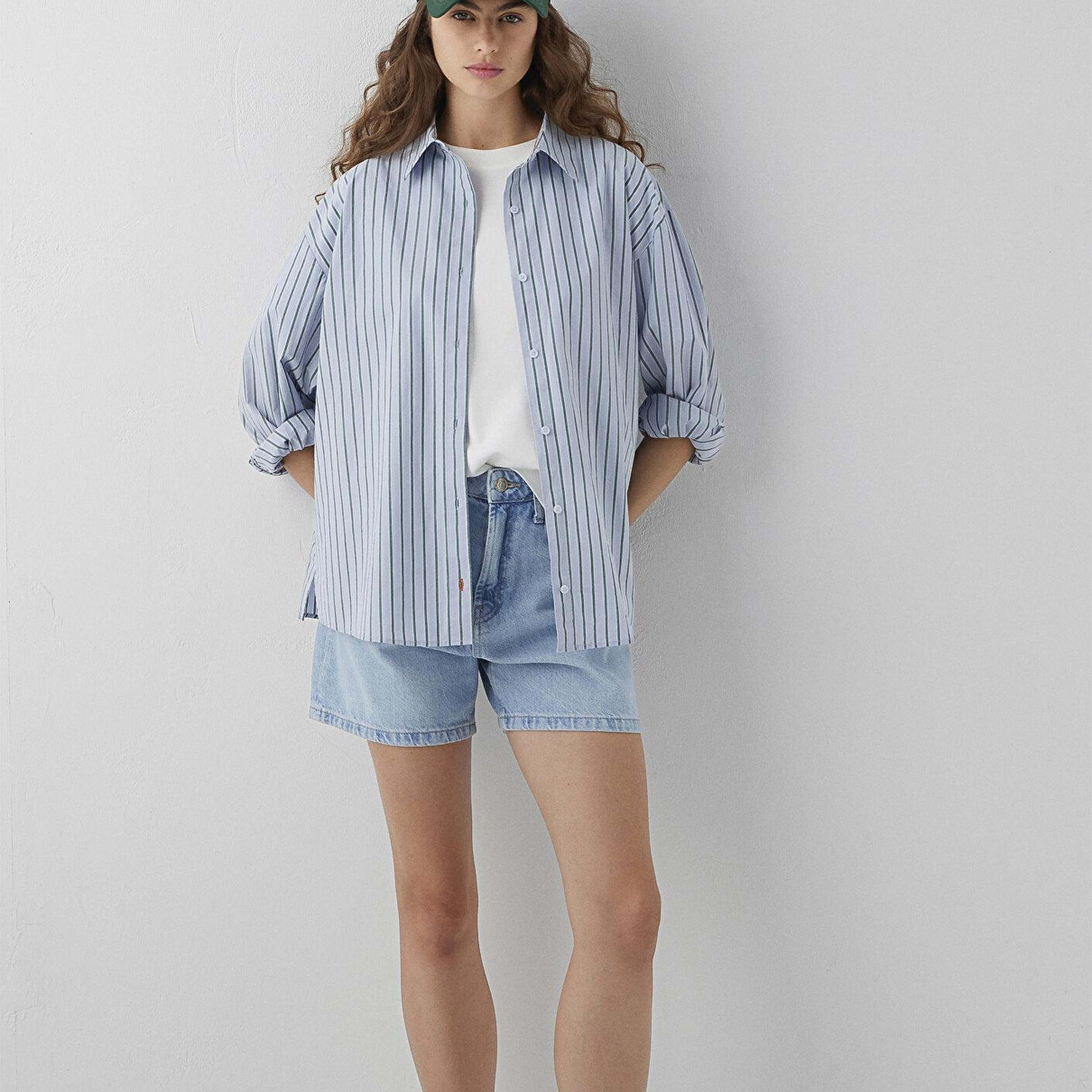 Mavi Çizgili Gömlek Oversize / Geniş Kesim 1211567-84005