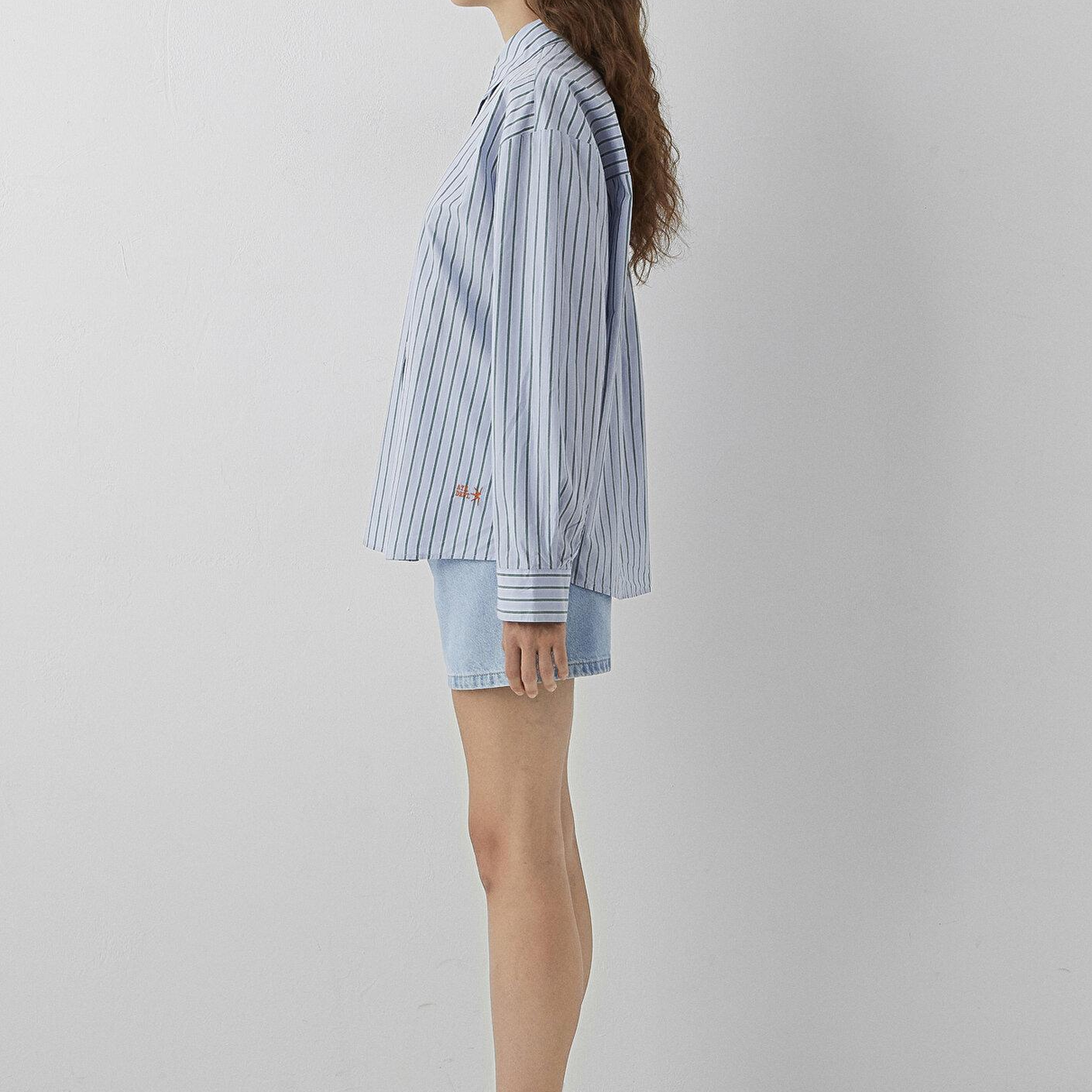 Mavi Çizgili Gömlek Oversize / Geniş Kesim 1211567-84005