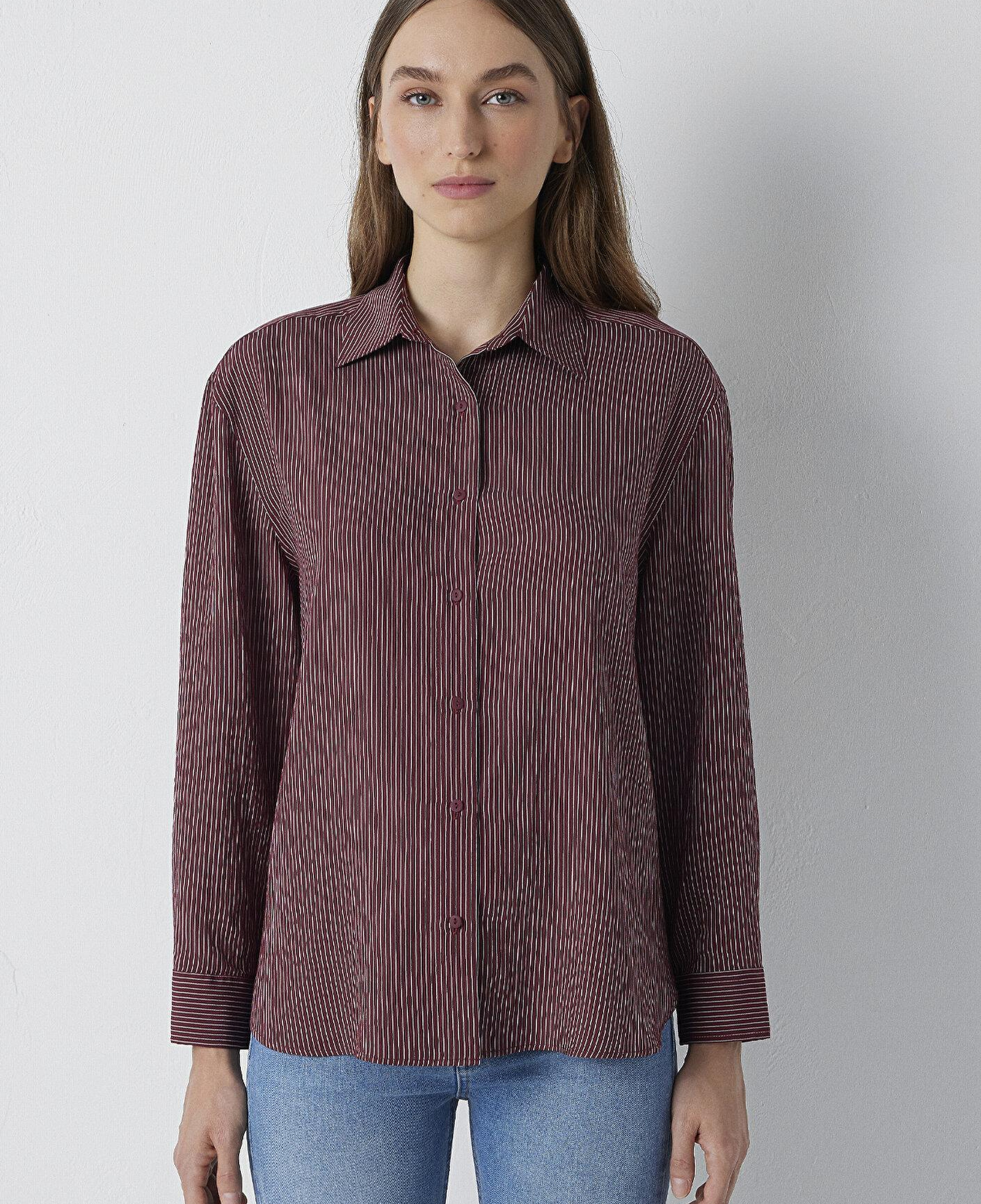Mavi Çizgili Gömlek Loose Fit / Bol Rahat Kesim 1210683-91627