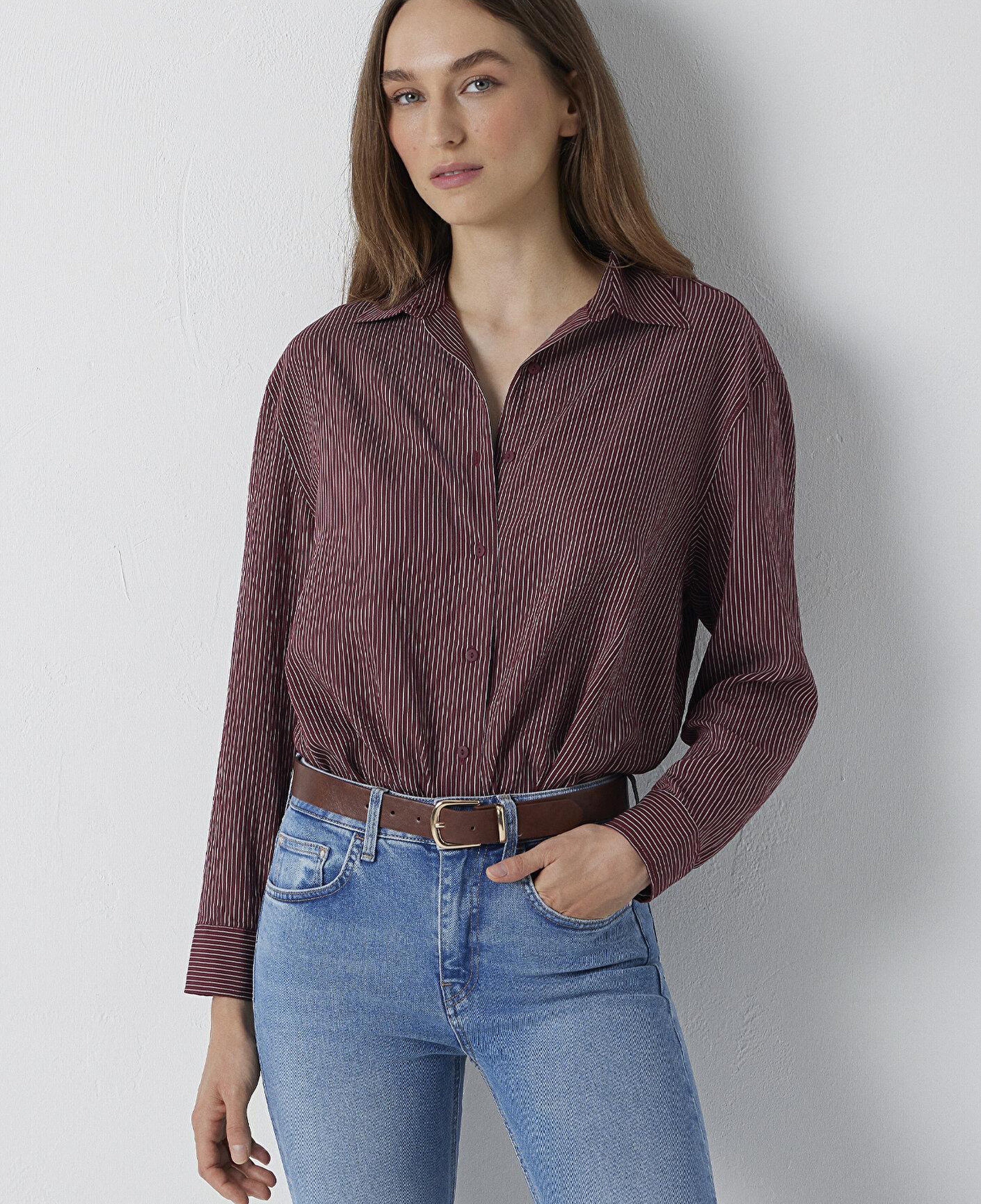 Mavi Çizgili Gömlek Loose Fit / Bol Rahat Kesim 1210683-91627
