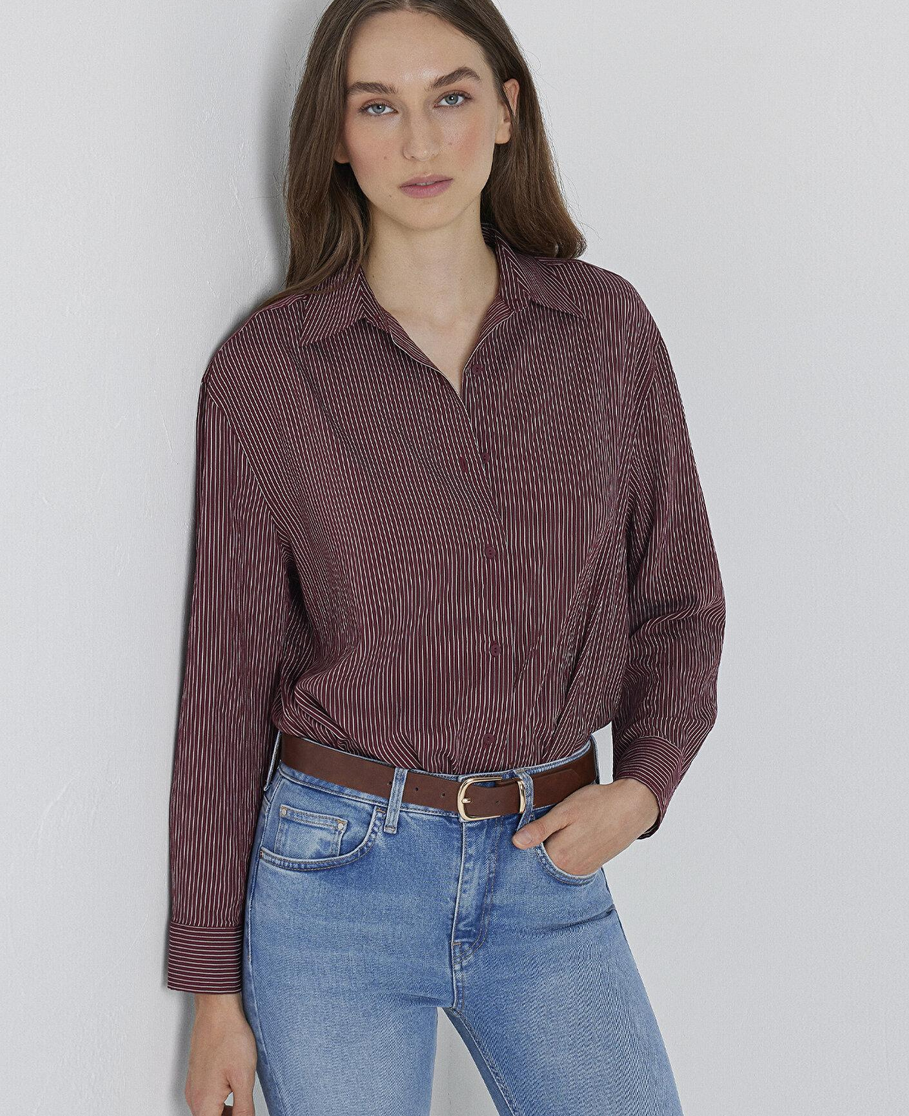 Mavi Çizgili Gömlek Loose Fit / Bol Rahat Kesim 1210683-91627