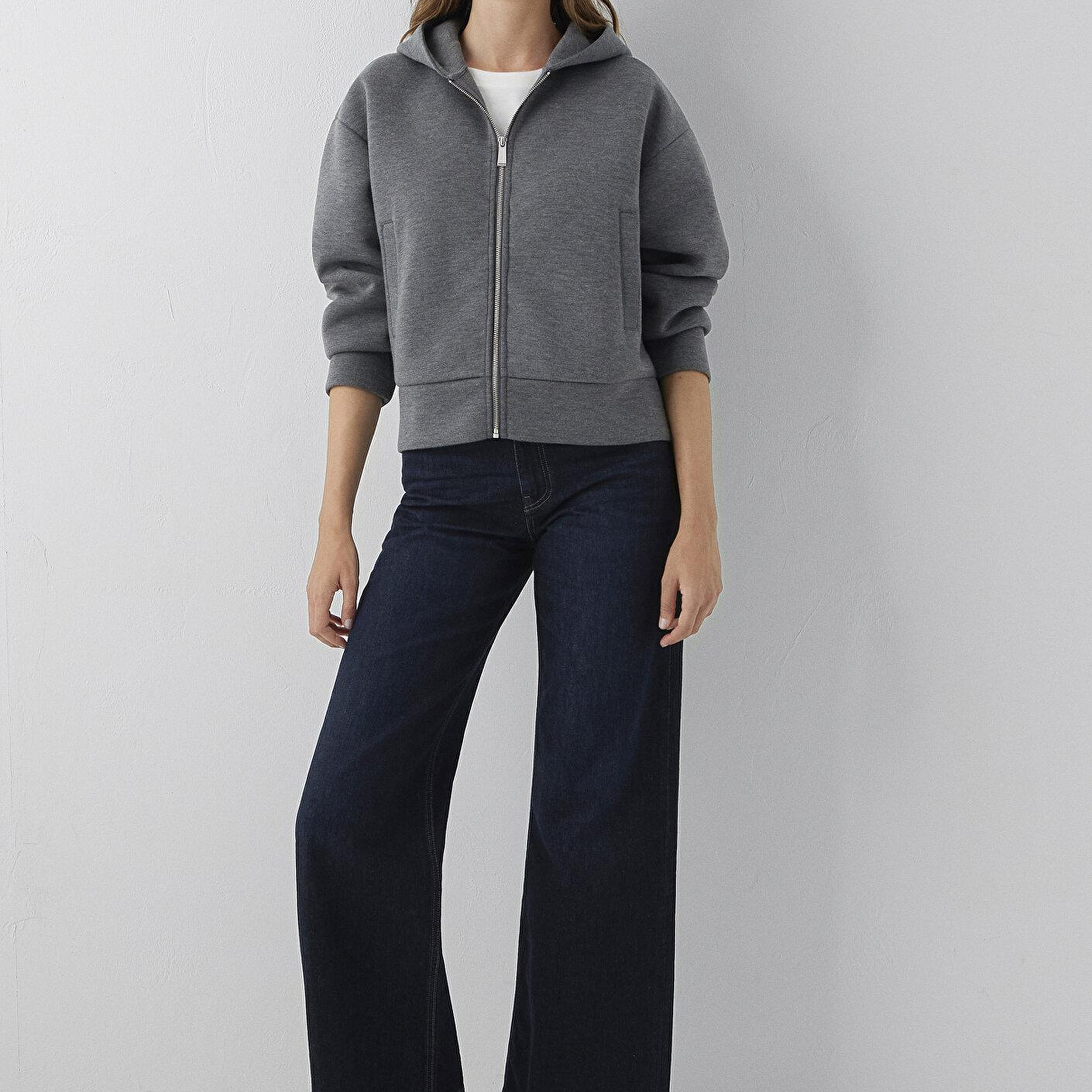 Mavi Kapüşonlu Fermuarlı Gri Sweatshirt 1S10551-87829