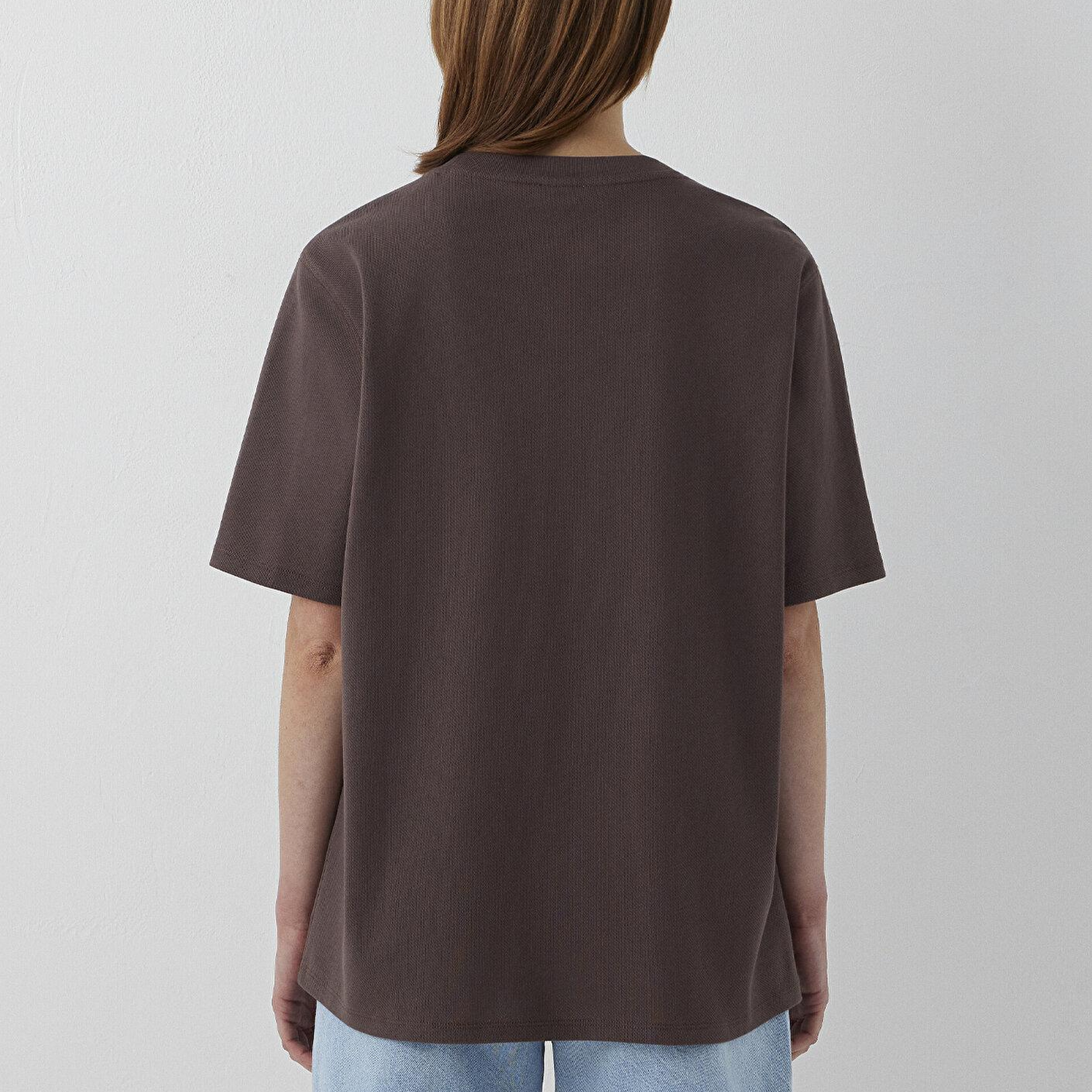 Mavi Baskılı Kahverengi Tişört Oversize / Geniş Kesim 1614378-70259