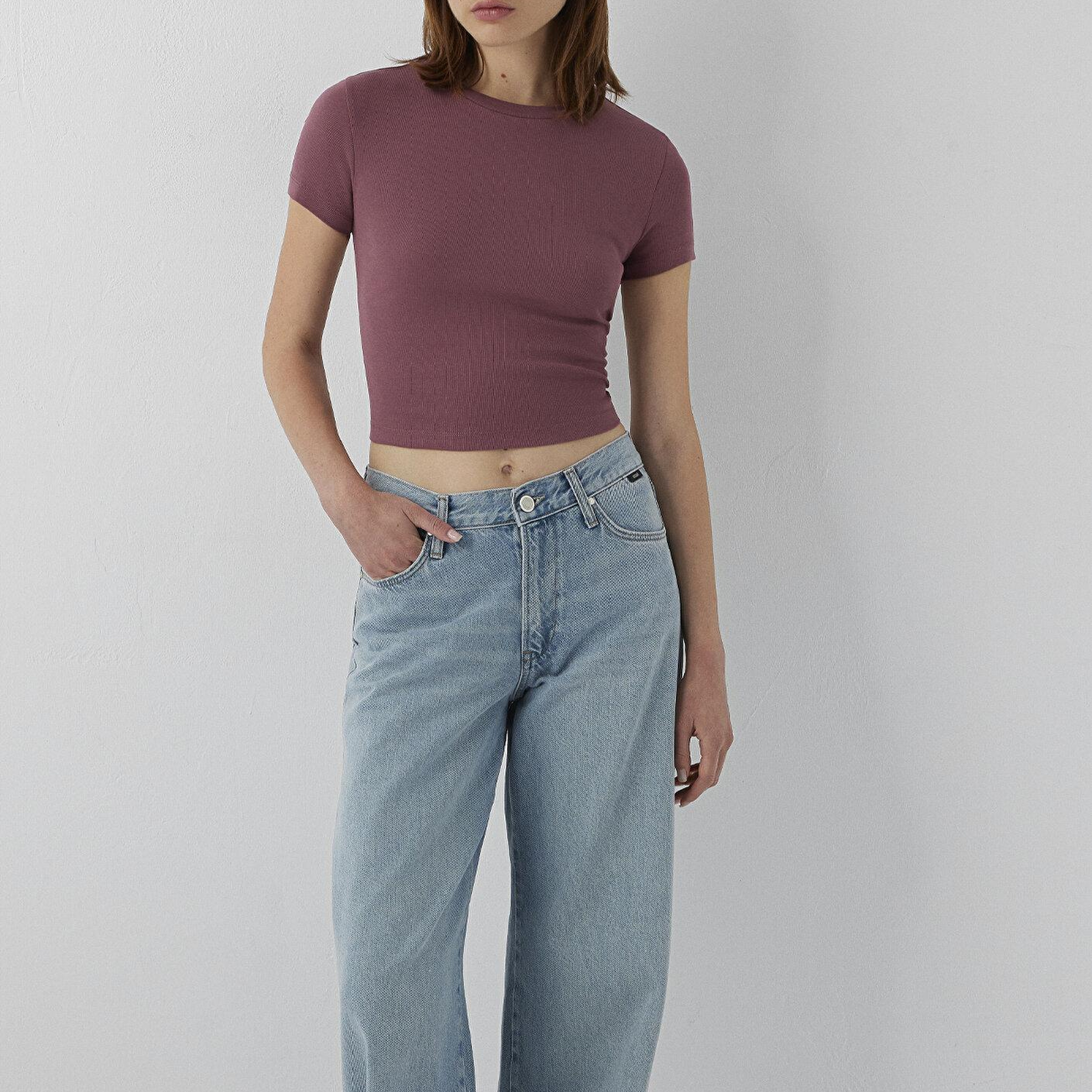 Mavi Pembe Basic Tişört Crop / Kısa Kesim 1600814-70959
