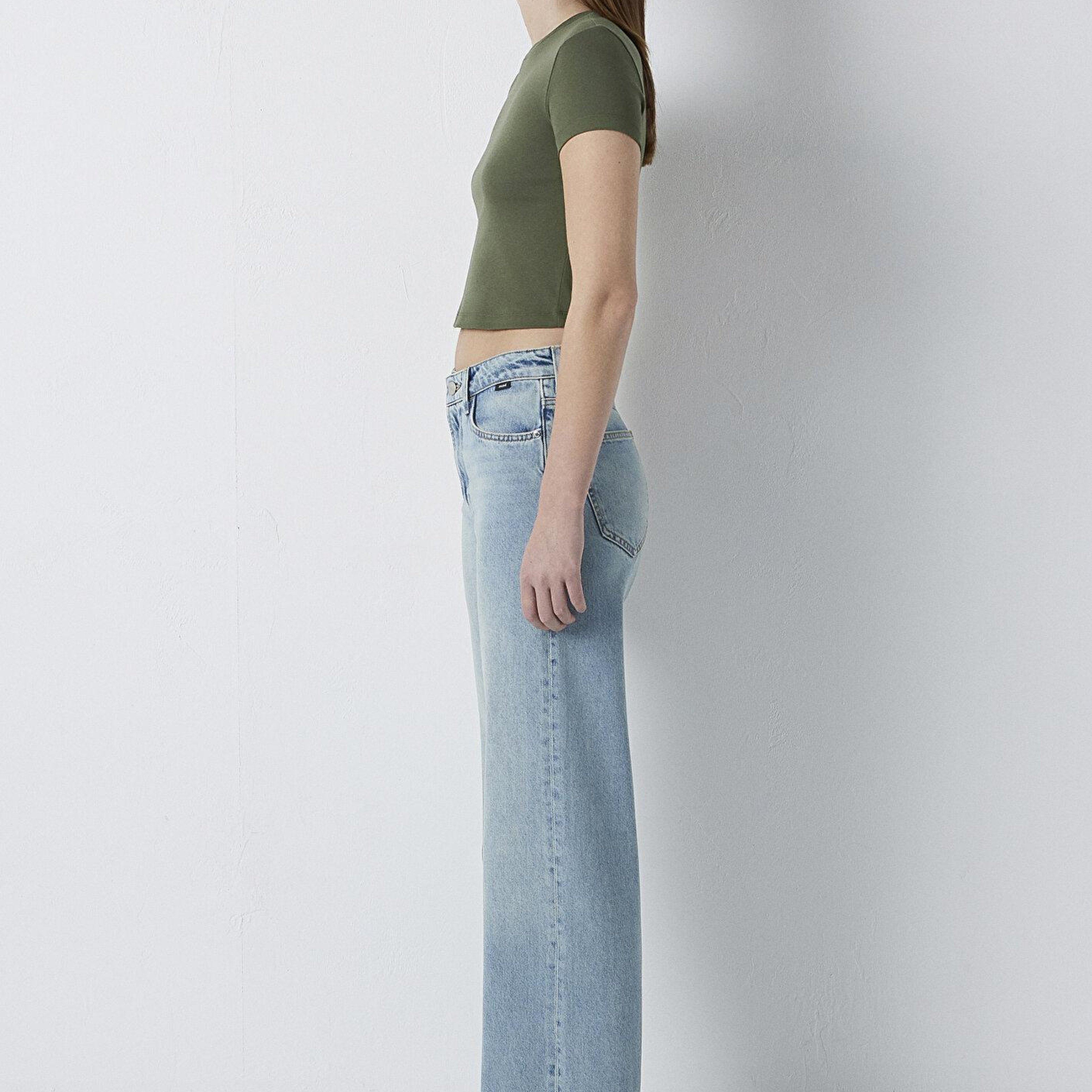 Mavi Yeşil Basic Tişört Crop / Kısa Kesim 1600814-71551