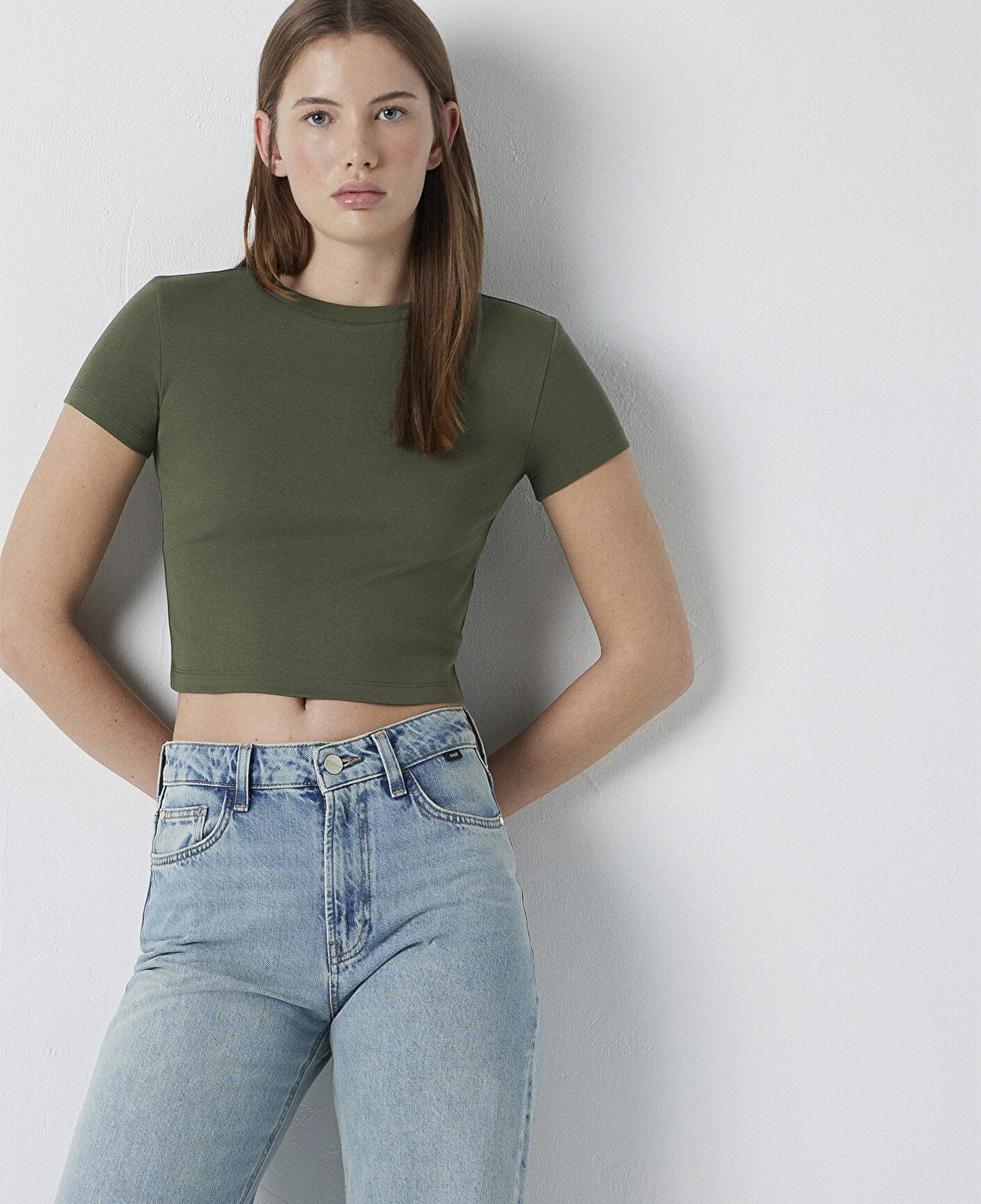 Mavi Yeşil Basic Tişört Crop / Kısa Kesim 1600814-71551
