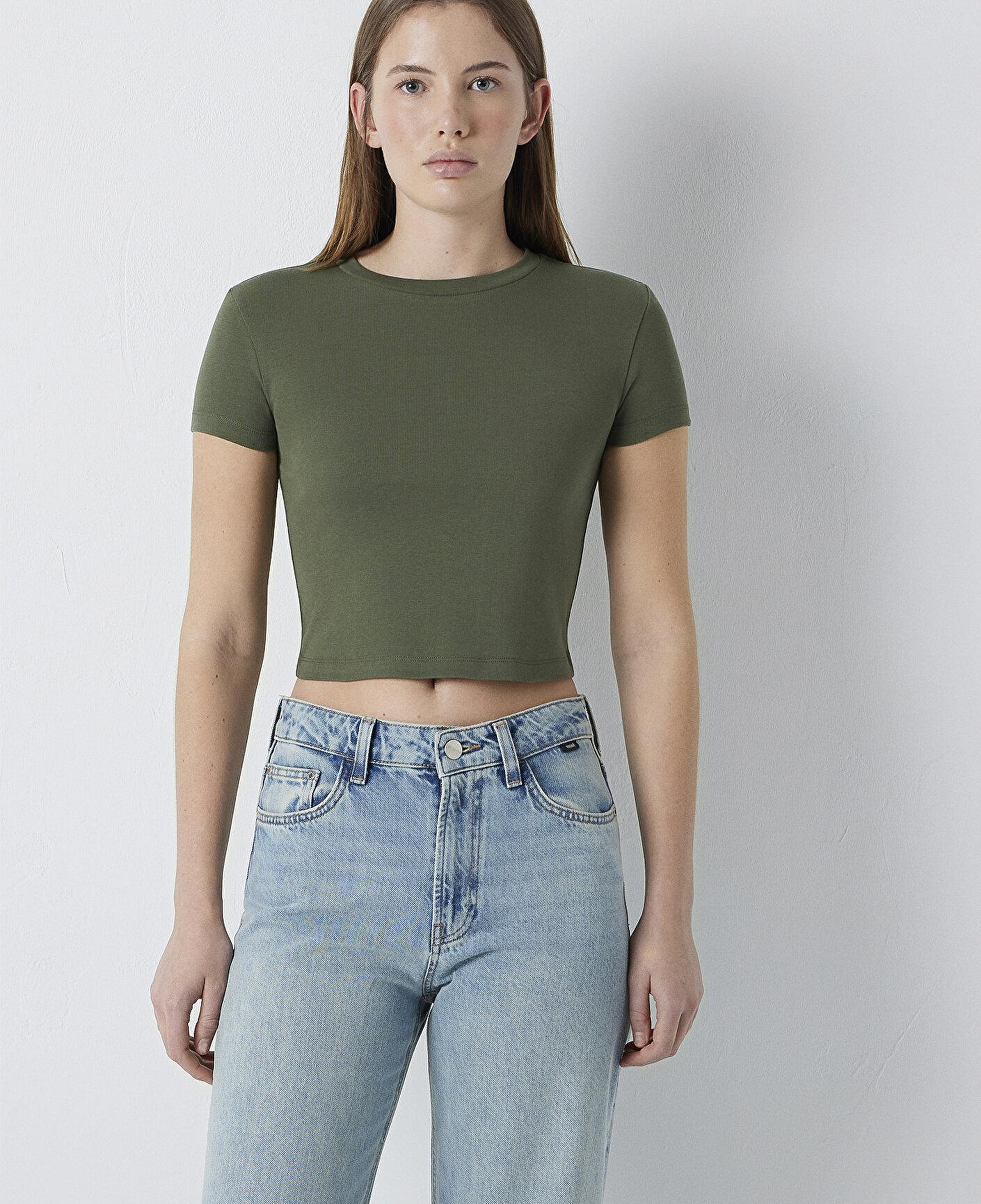 Mavi Yeşil Basic Tişört Crop / Kısa Kesim 1600814-71551