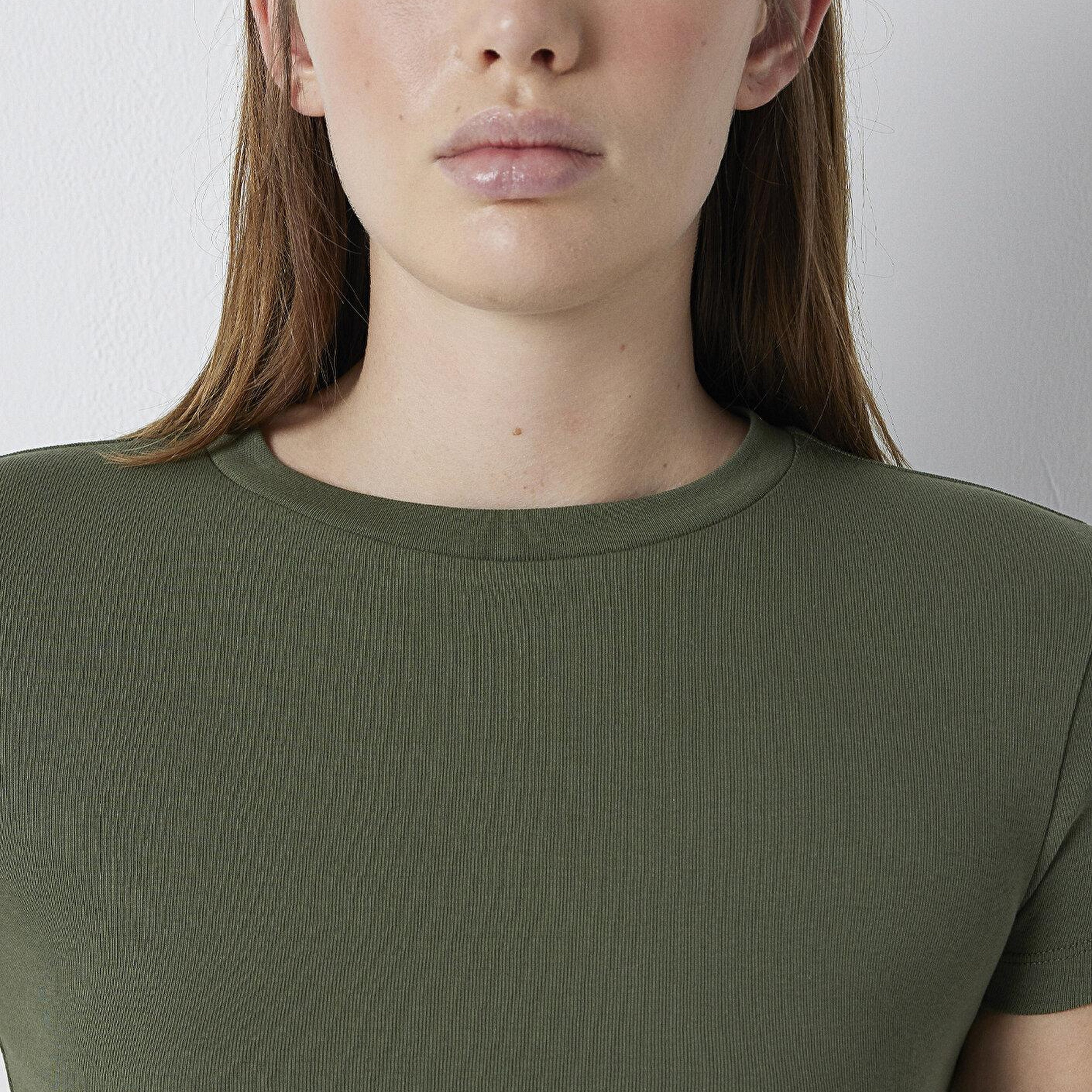Mavi Yeşil Basic Tişört Crop / Kısa Kesim 1600814-71551
