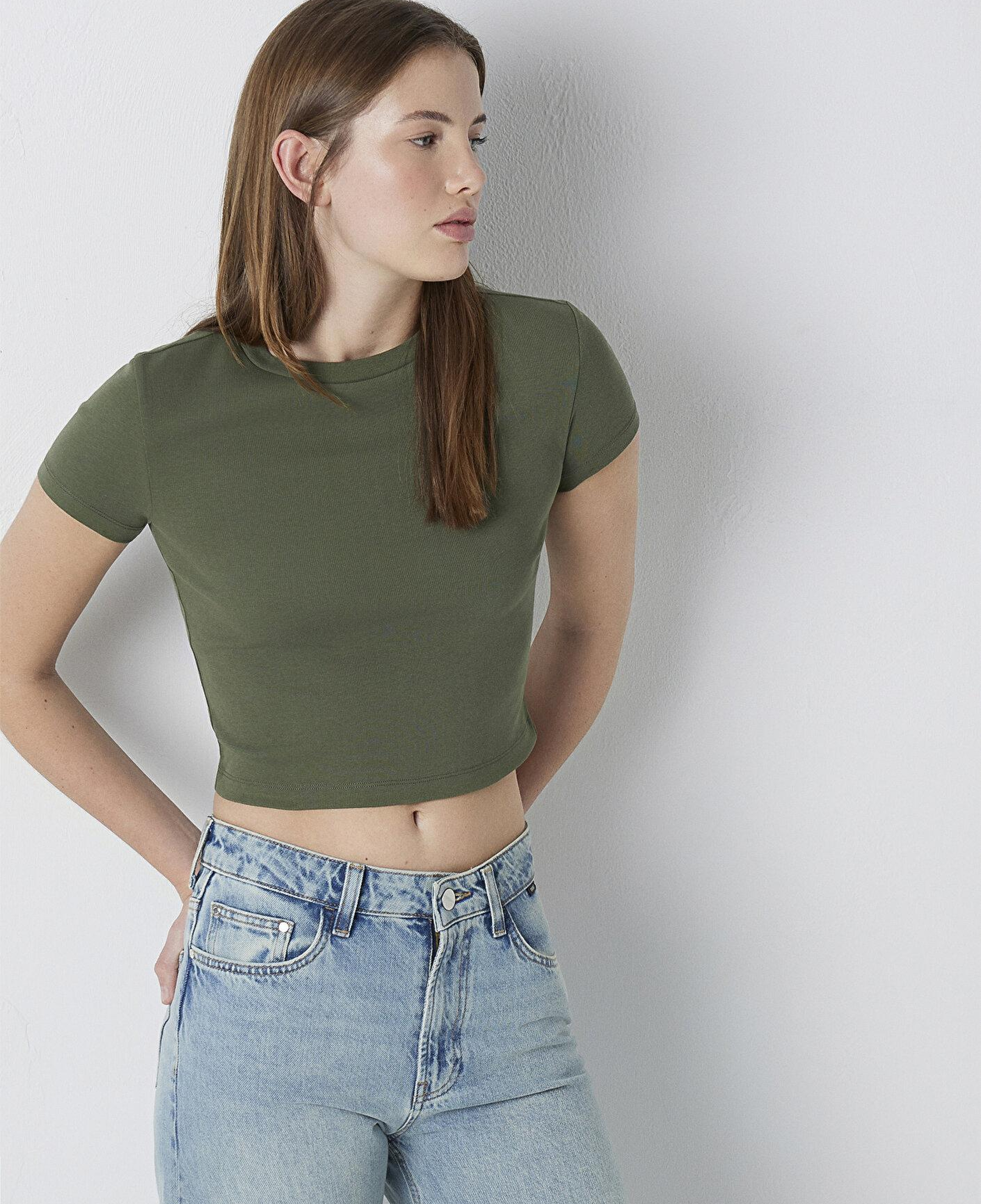 Mavi Yeşil Basic Tişört Crop / Kısa Kesim 1600814-71551