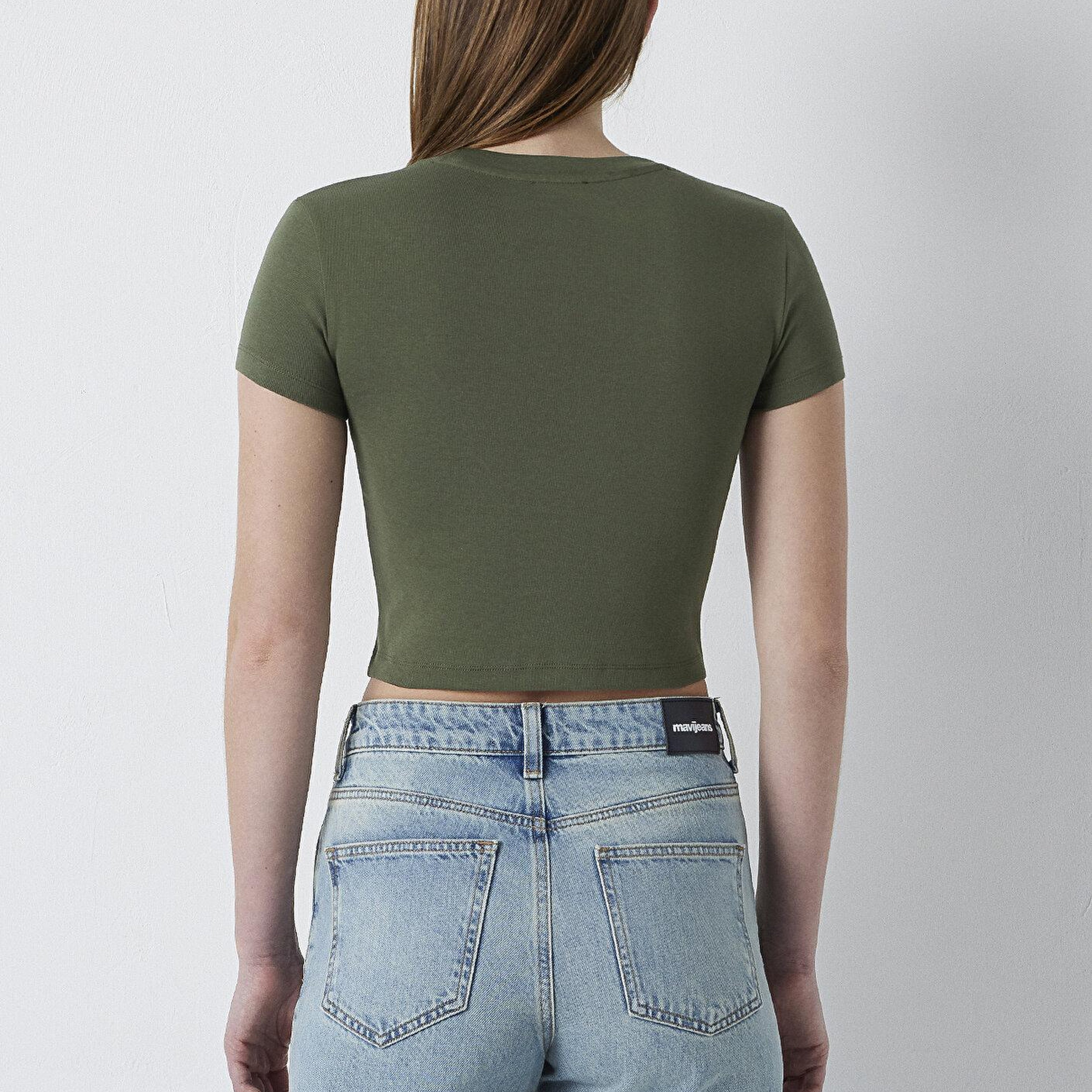 Mavi Yeşil Basic Tişört Crop / Kısa Kesim 1600814-71551