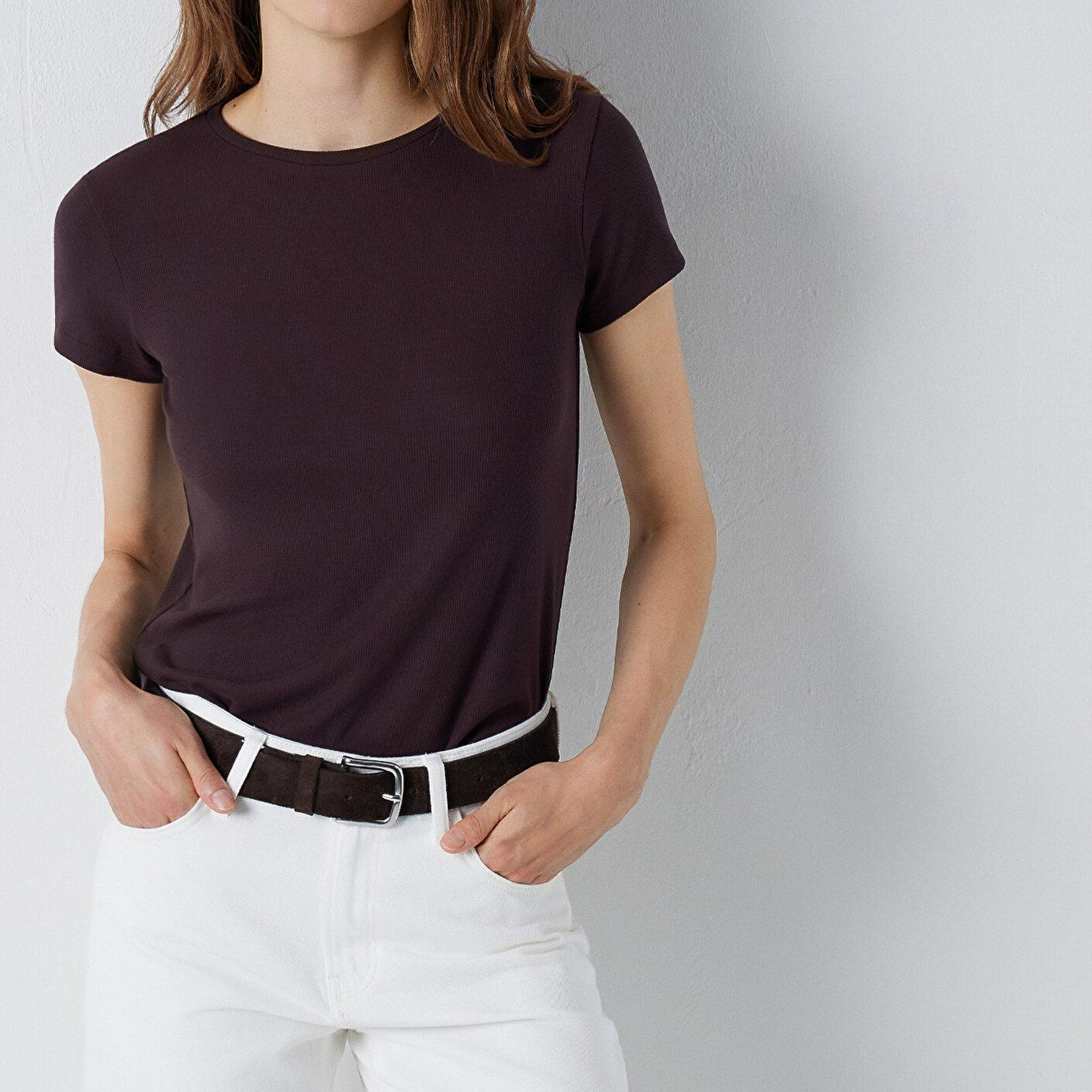 Mavi Kahverengi Basic Tişört Slim Fit / Dar Kesim 1612904-90704